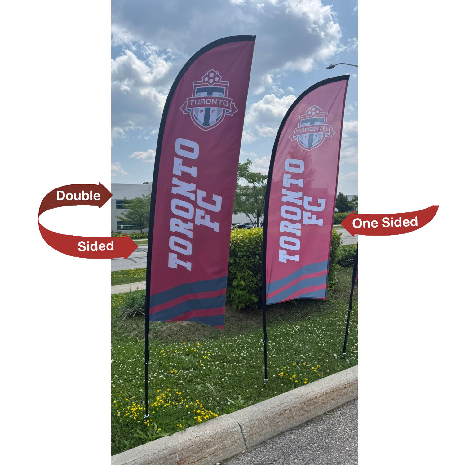 8.5' X-Small Feather Flag Kit, Full Color Graphics One Side, Outdoor Spike base, Indoor Cross Base 10