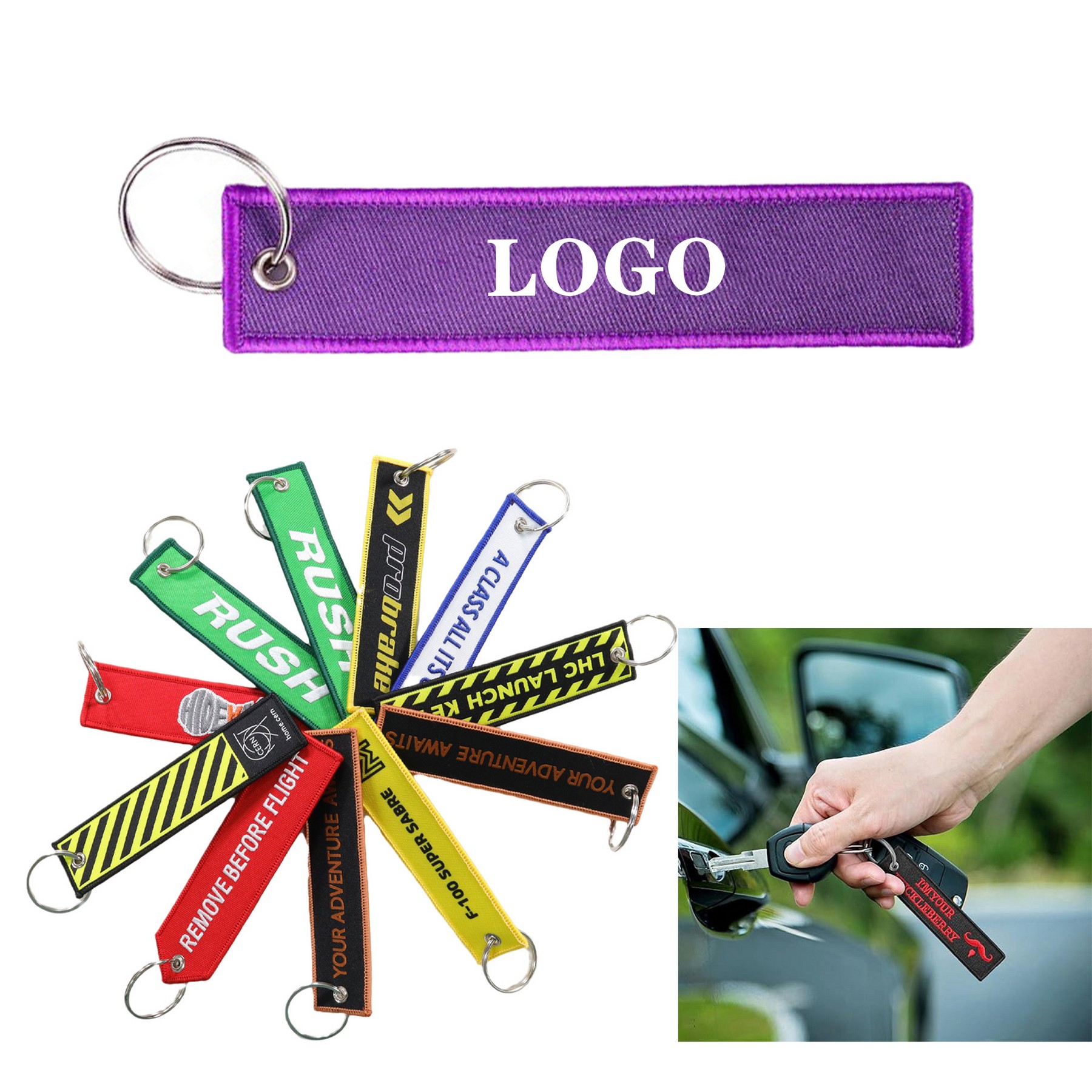 Woven Label Embroidered Keychain