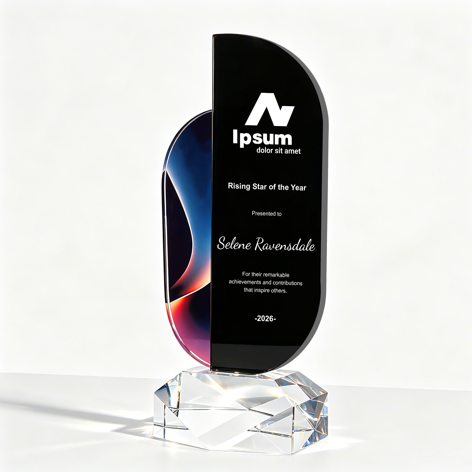 Custom Black Optical Crystal Award With Color Accent