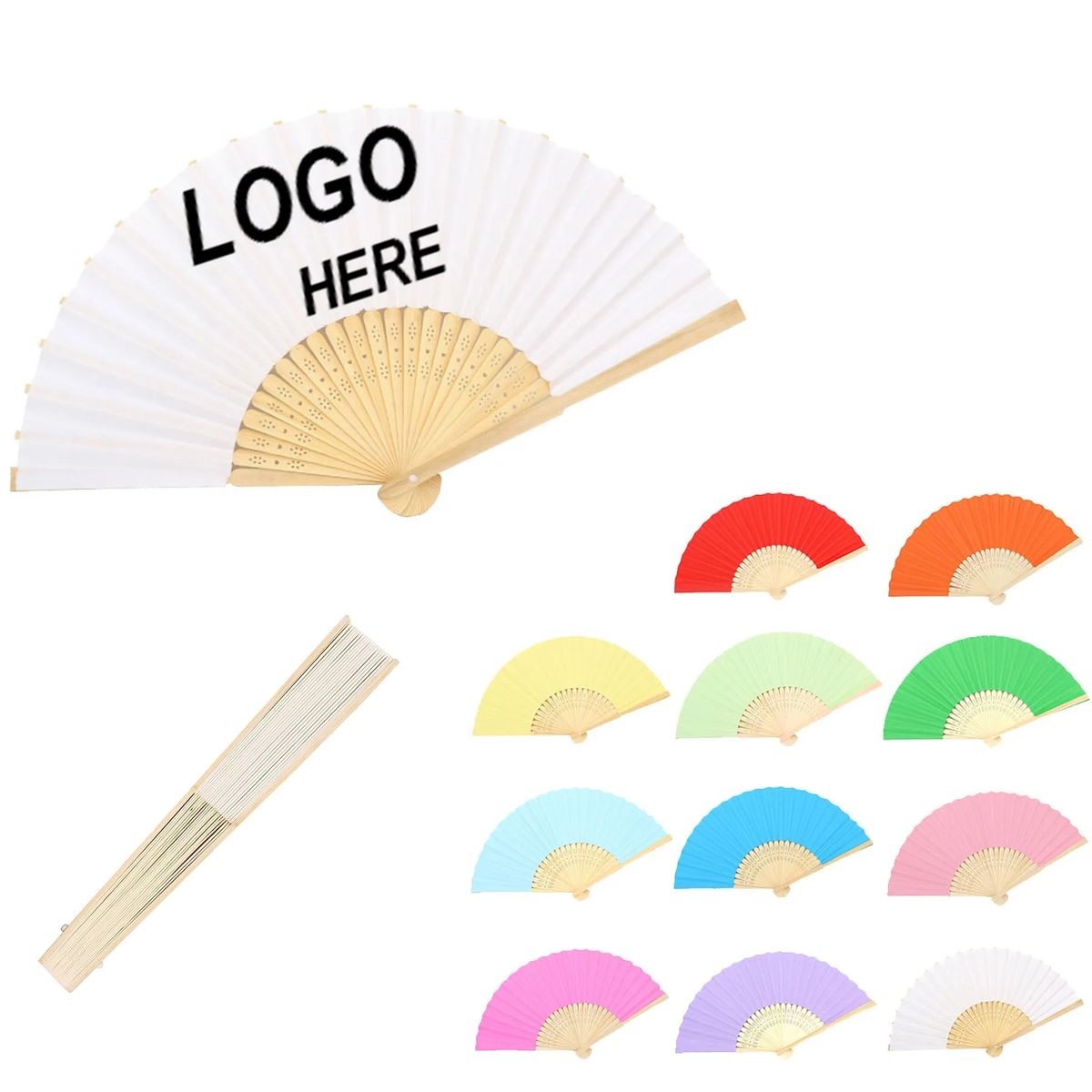 Full Color Folding Paper Fan With Bamboo Handle