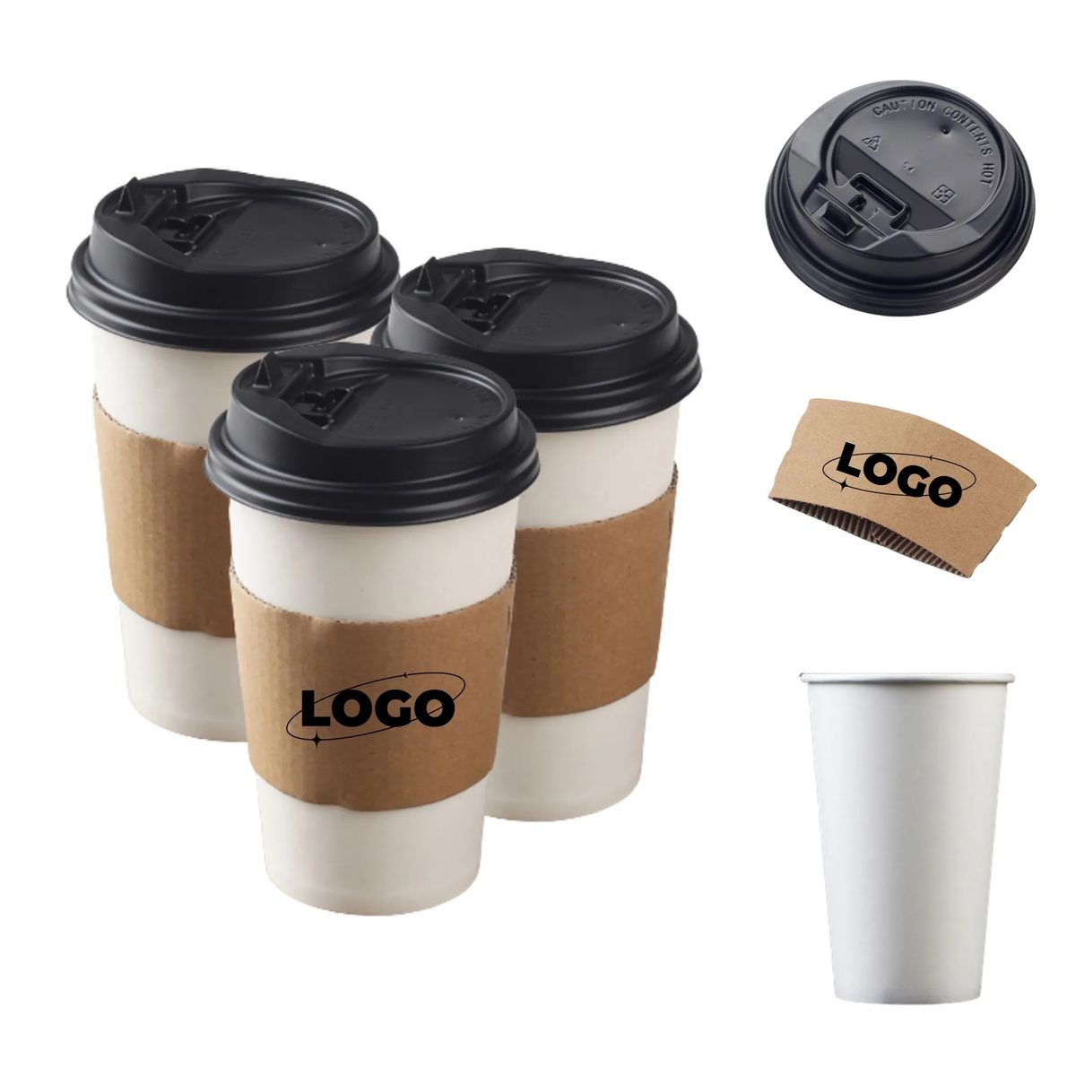 16oz Disposable Coffee Cup with Dome Lid and Sleeve 7