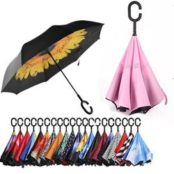 Inverted Reverse Folding Umbrellas With C-Shaped Handle