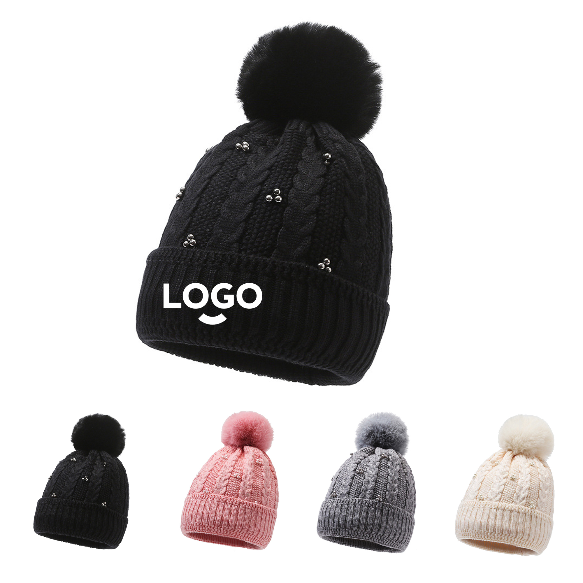 MOQ50 Women's Cold-Proof Knit Hat (Plush Balls) 8