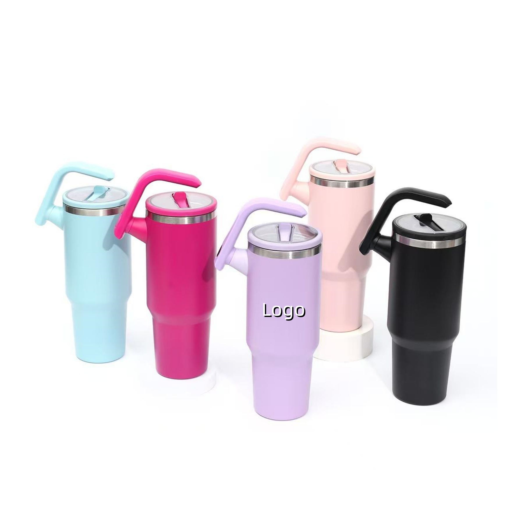20oz, 30oz, 40oz Vacuum Stainless Tumbler With Rotatab Handle And Straw For Travel, Outdoors, Sport