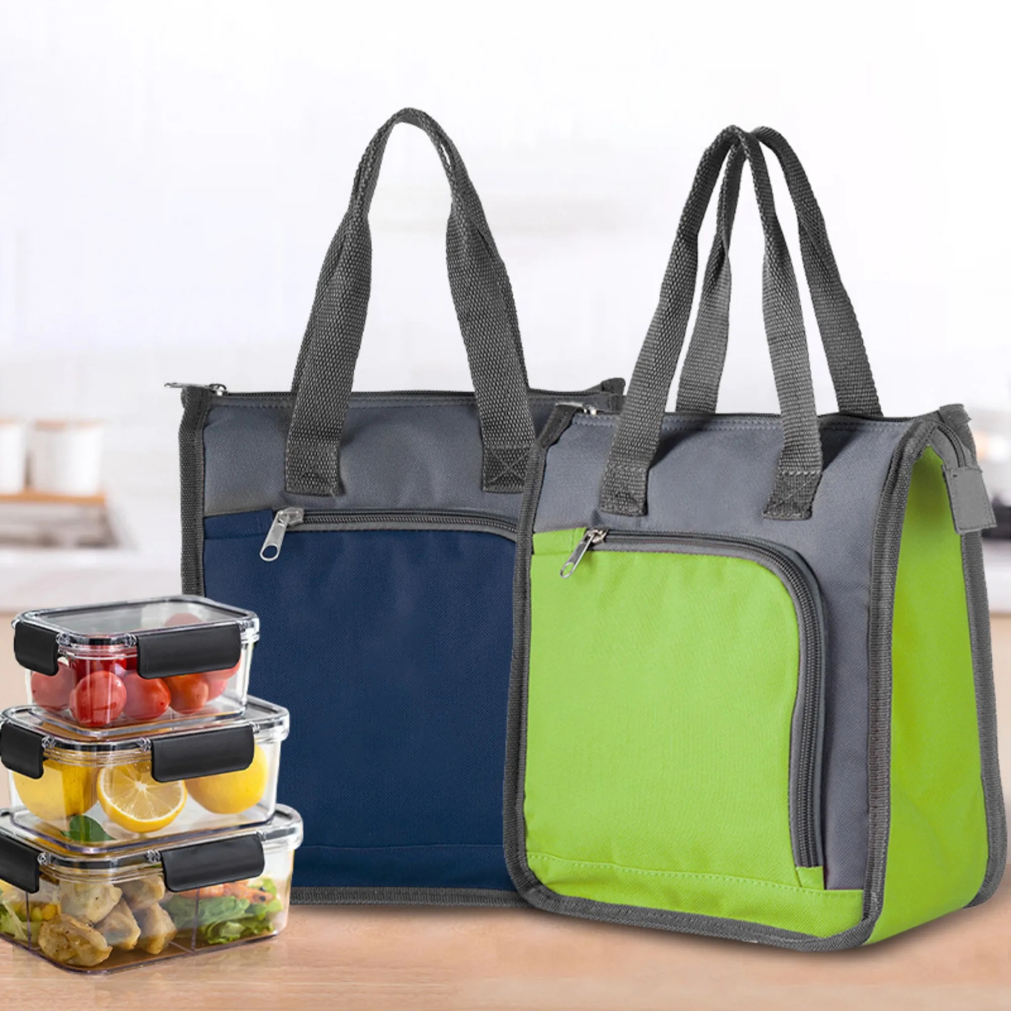 MOQ1 Oxford Insulated Lunch Tote Reusable Thermal Food Bag 12