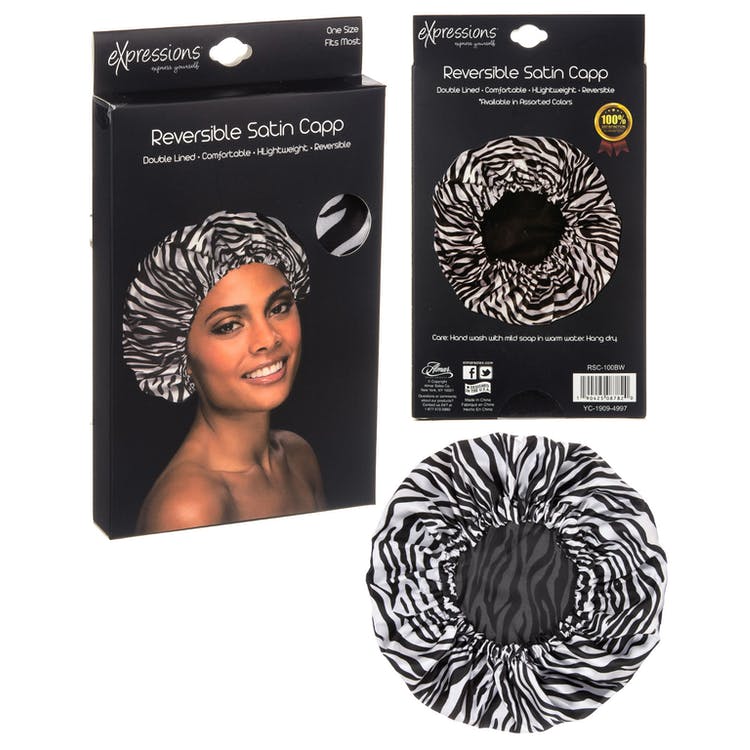 Reversible Satin Hair Caps - Zebra Print 3