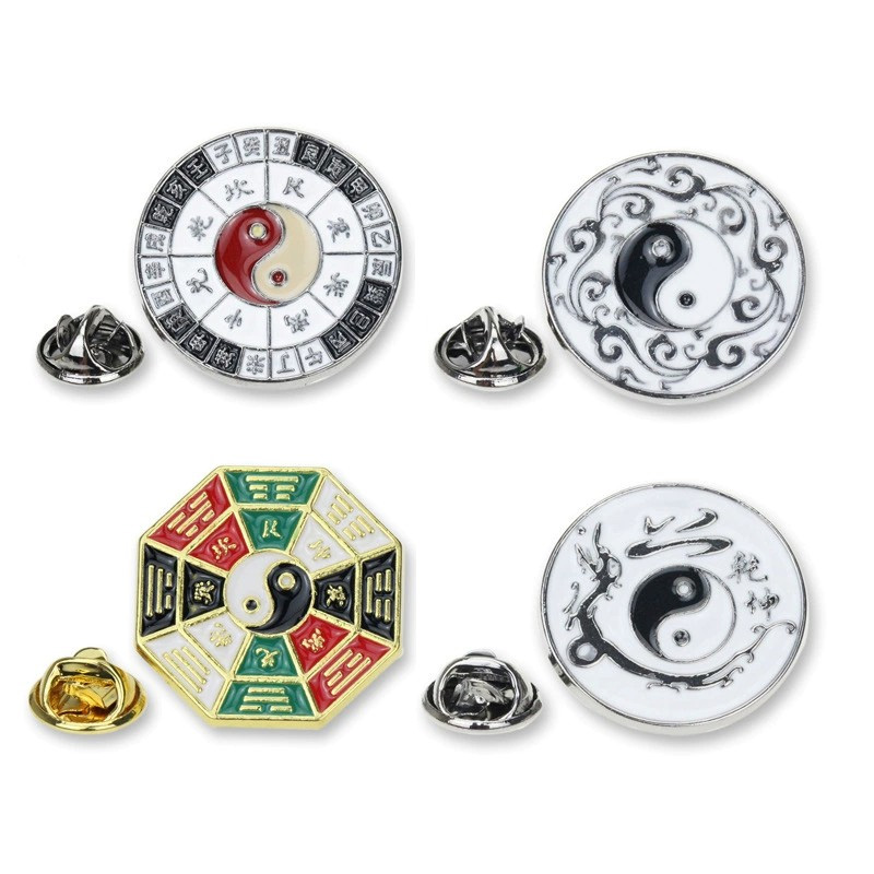 Chinese Traditional Tai Chi Eight Diagrams Badge Vintage Lucky Pins 2