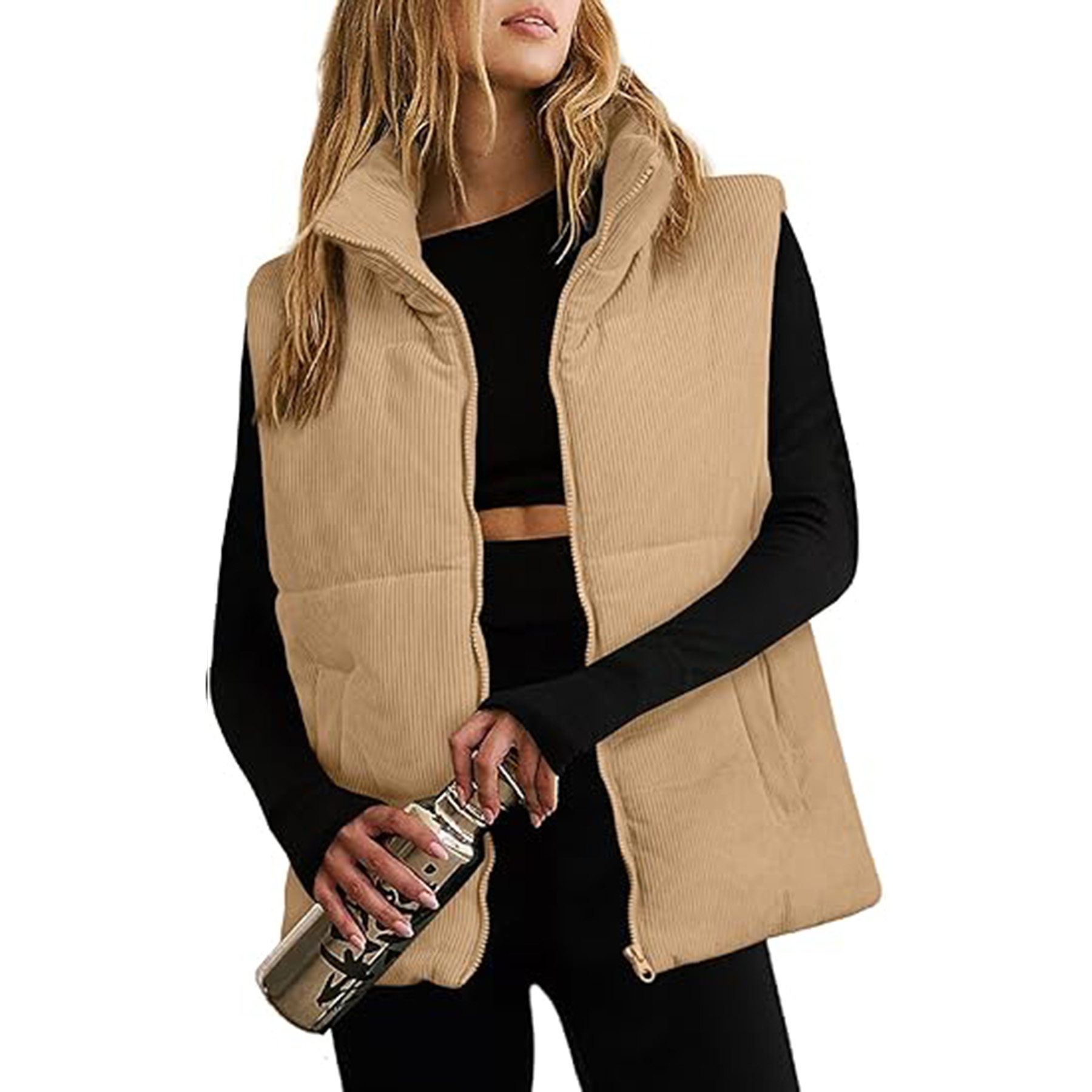 Corduroy Stand Collar Sleeveless Jacket 26