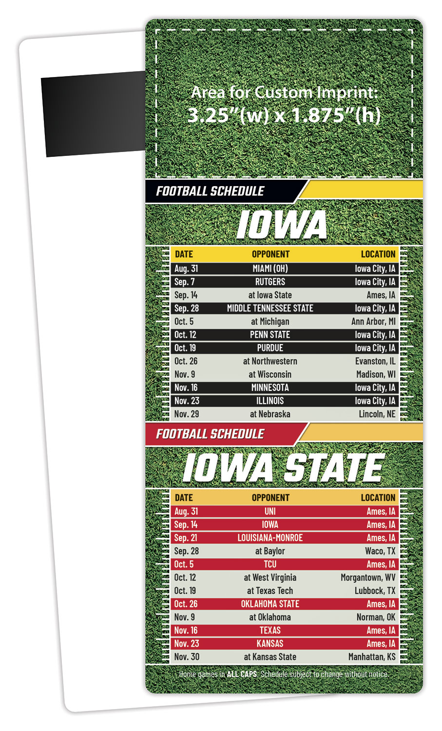 Football Schedule Laminated Card/Postcard with Magnet Strip 3.5x8.5 - 14 pt.