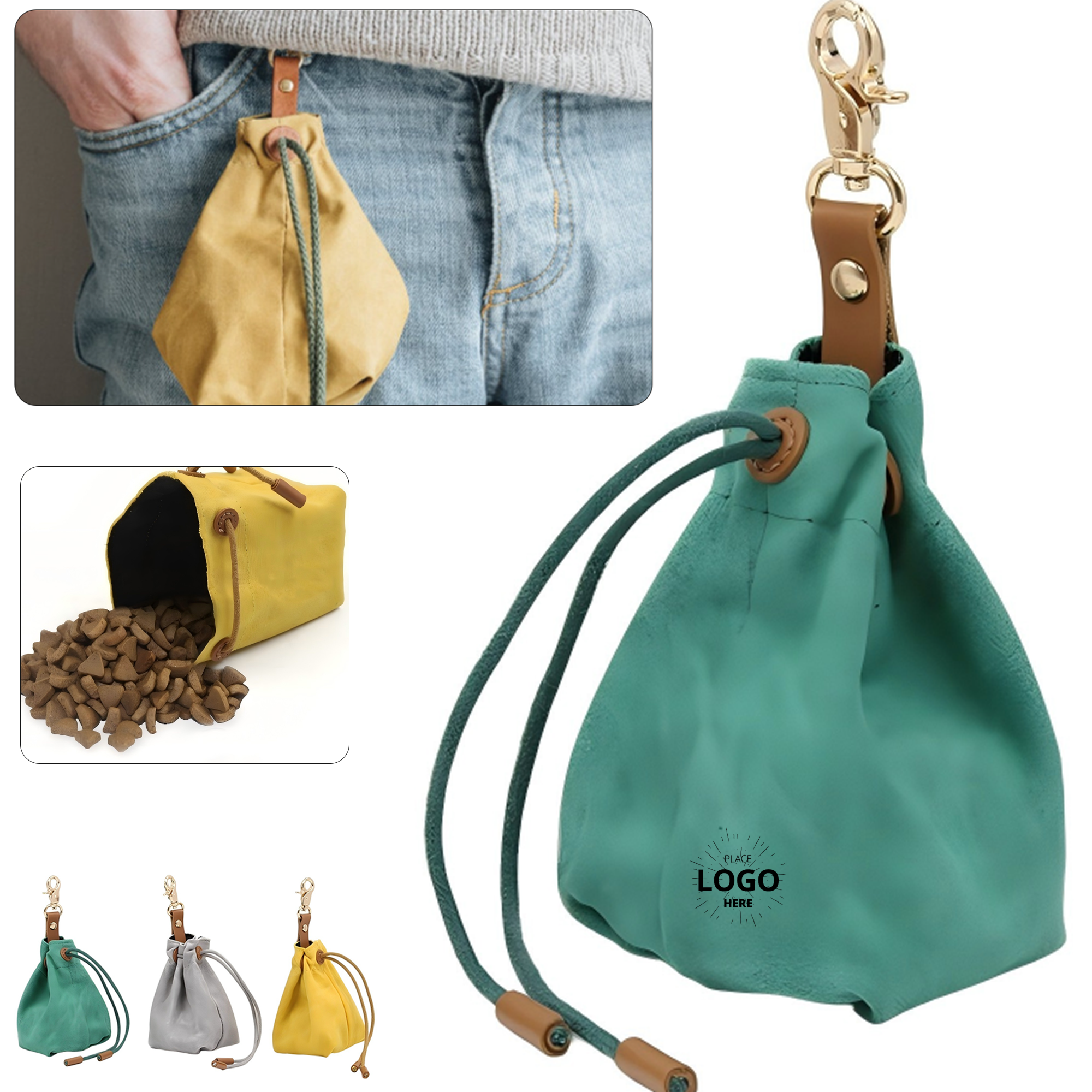 Drawstring Puppy Snack Pouch with Clip 2