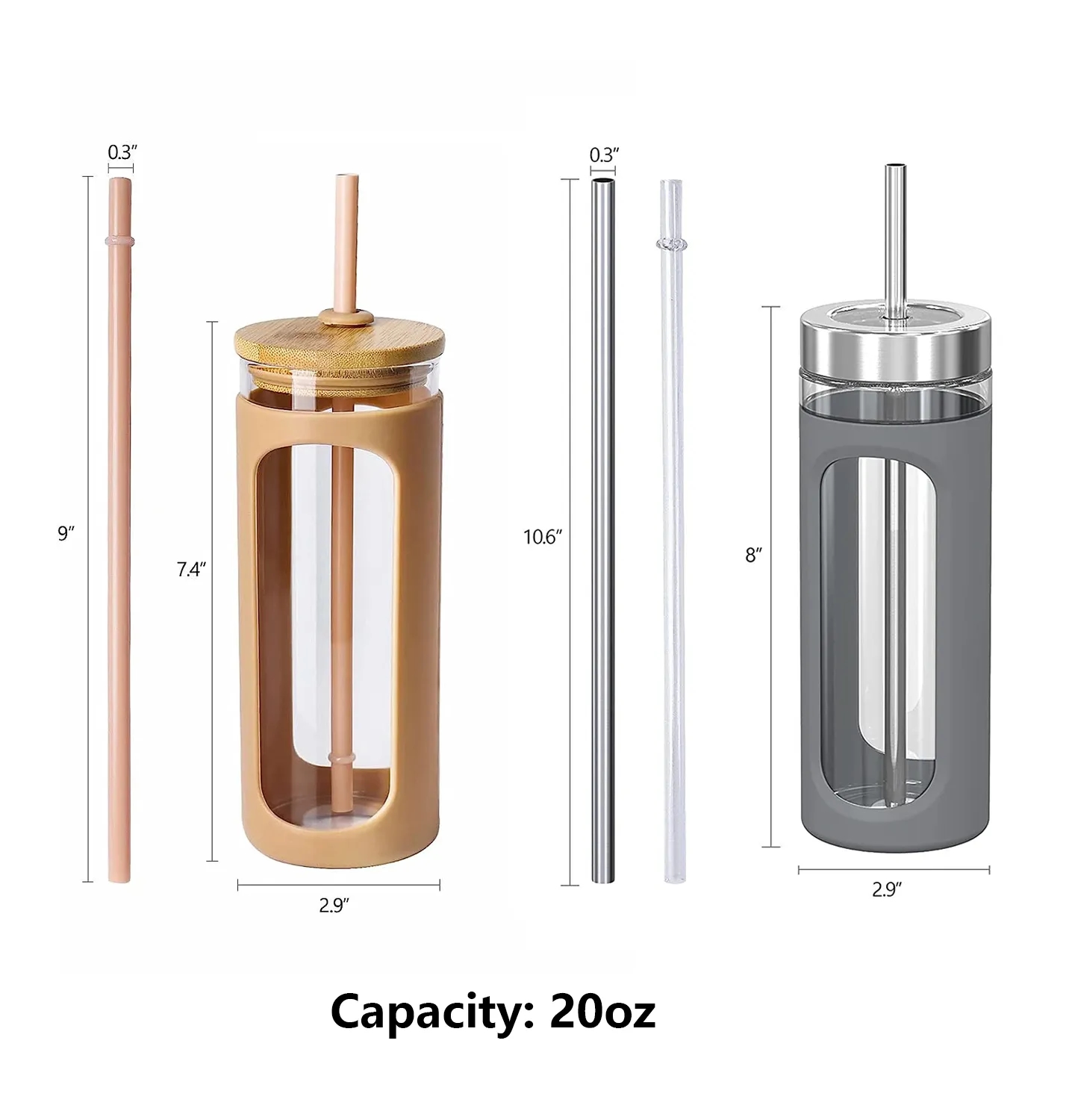 20oz Glass Water Bottle with Straw 17