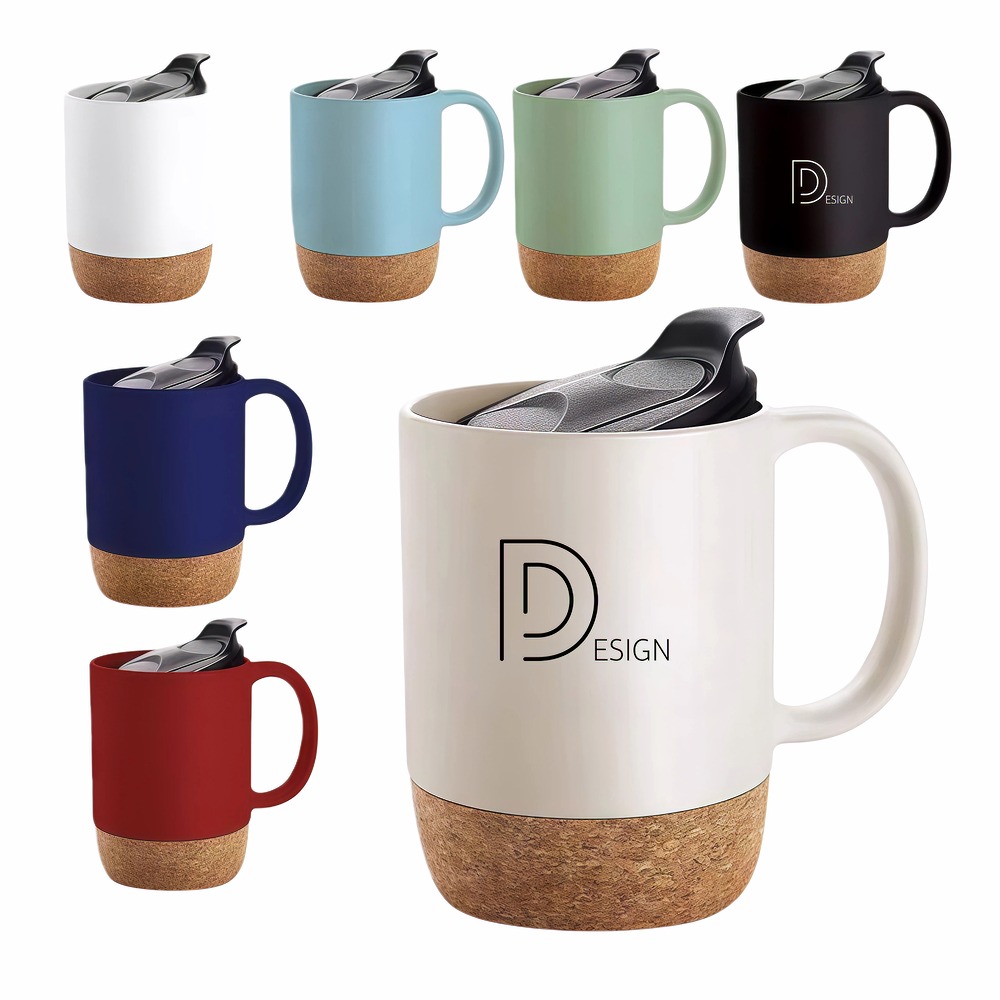 15oz Multicolored Ceramic Mug W/Lid Cork Bottom