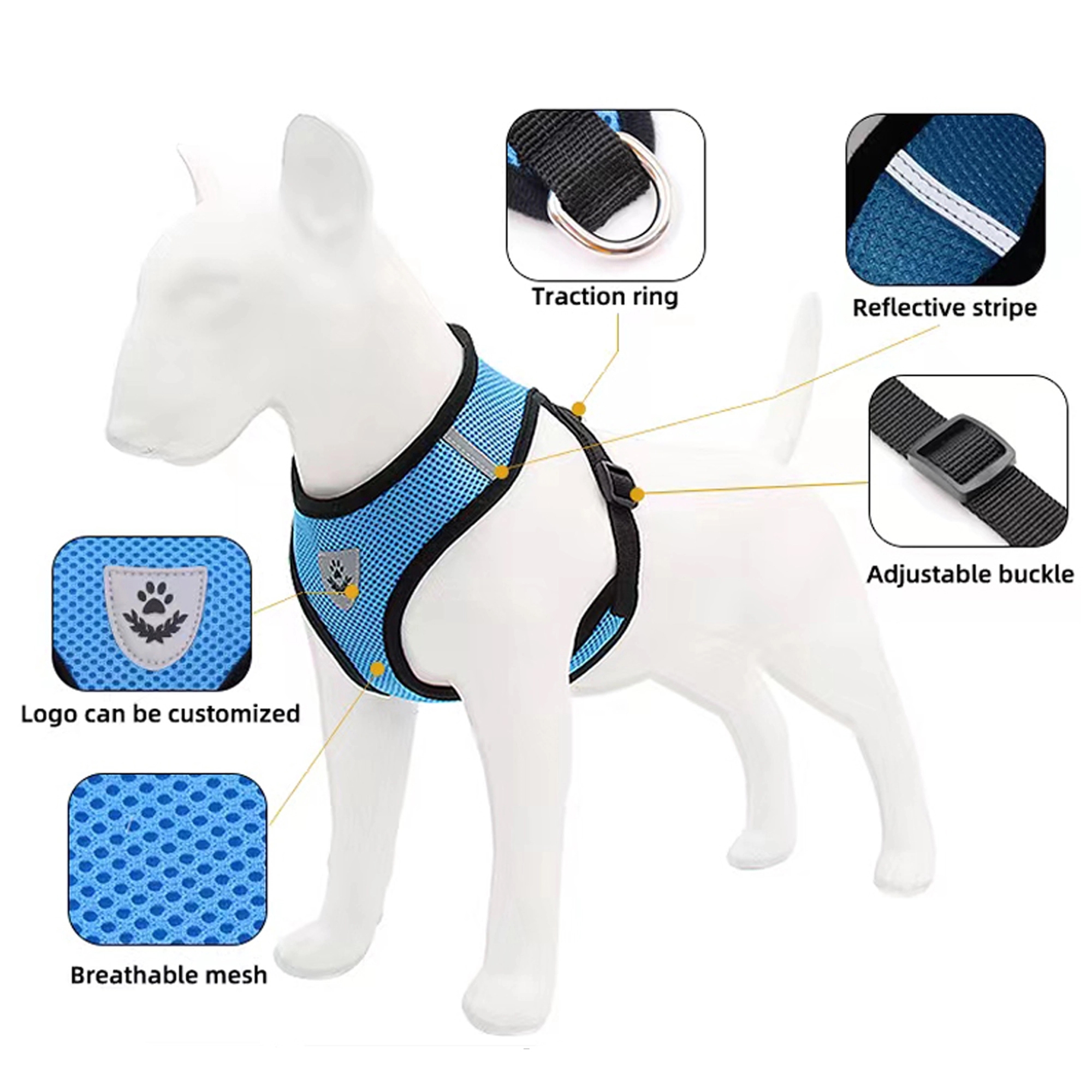 No Choke Reflective Pet Vest Harnesses With Leash 13