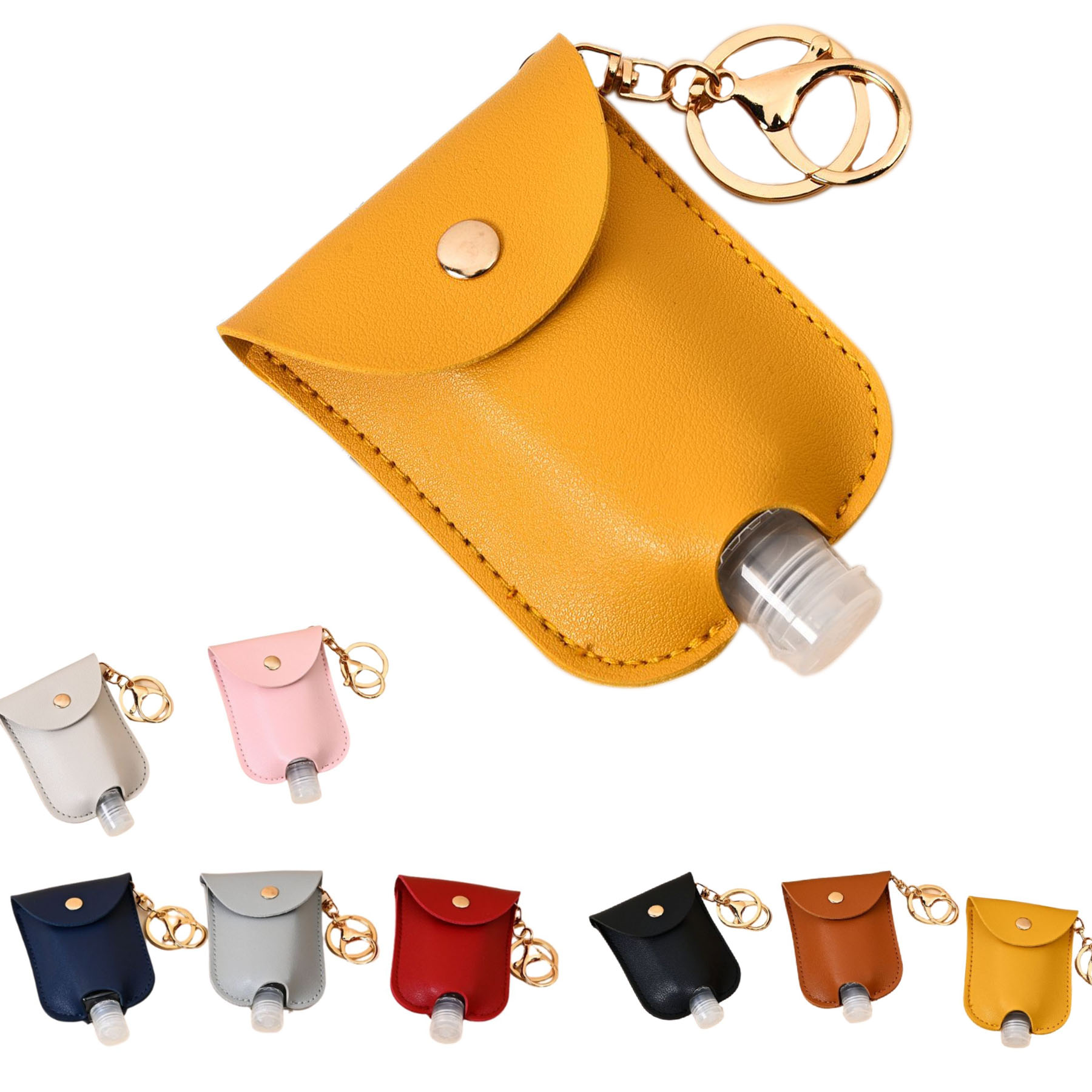 Portable Leather Hand Sanitizer Holder Keychain