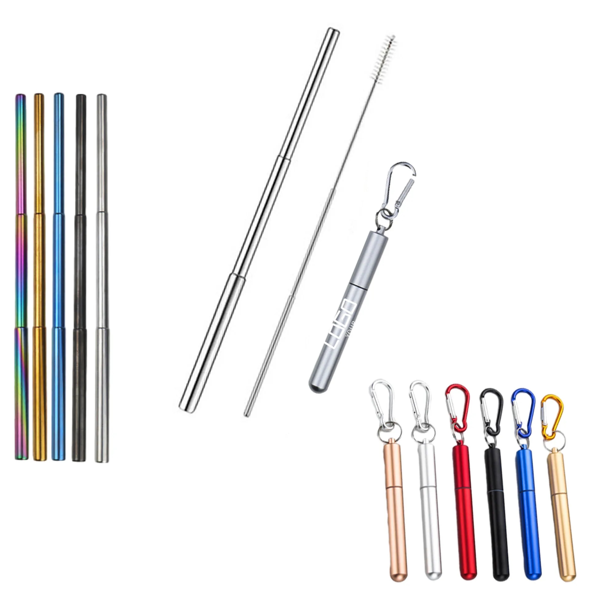 MOQ50 304 Telescopic Travel Straw Collapsible /W Keychain 4
