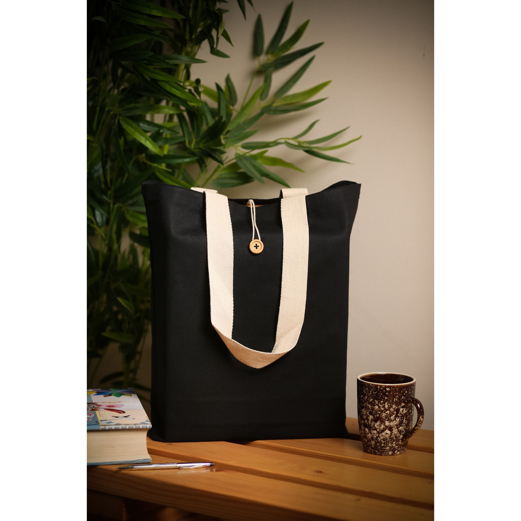12oz. 100% Cotton Colored Button-Up Canvas Tote w/Natural Handle 18