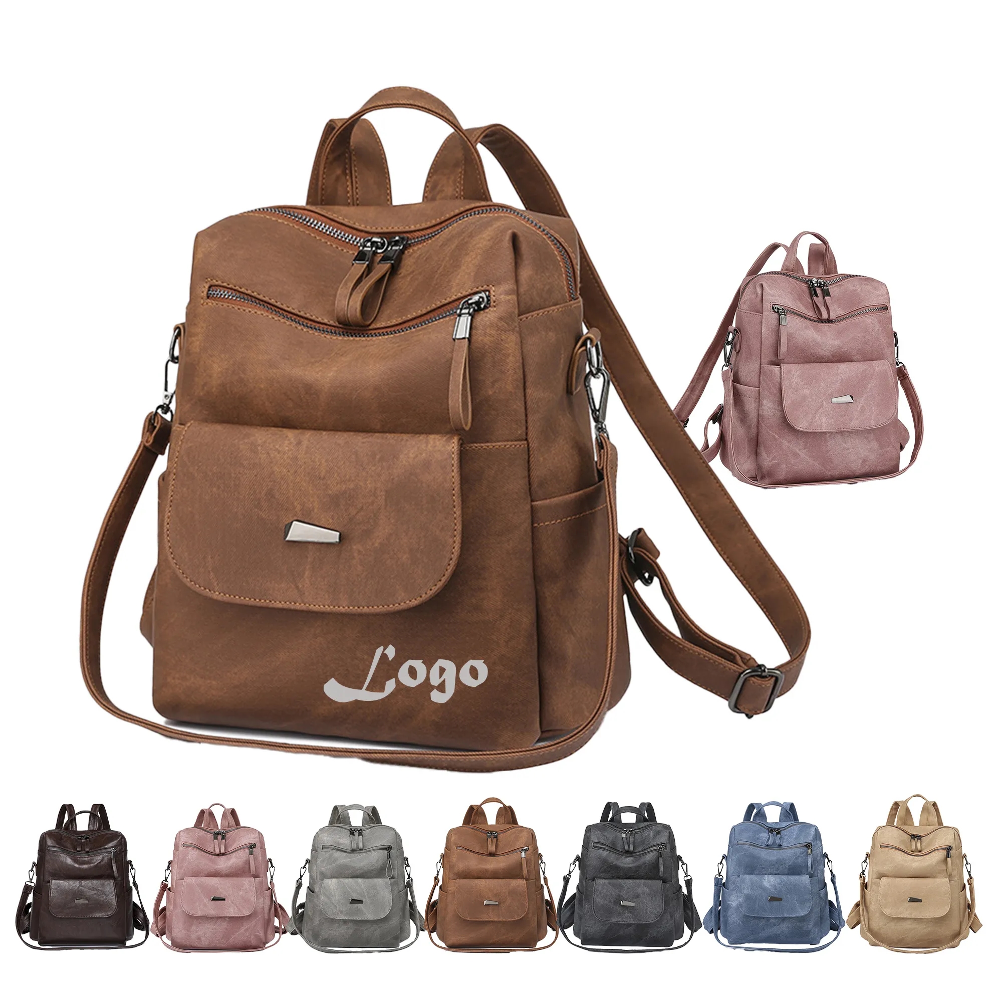 PU Leather Convertible Backpack 12