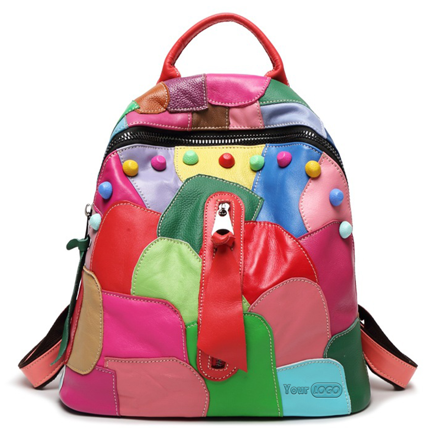 Genuine Leather Large capacity paneled backpack for women 8