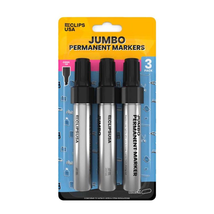 Jumbo Permanent Markers - 3 Pack Chisel Tip Black 3