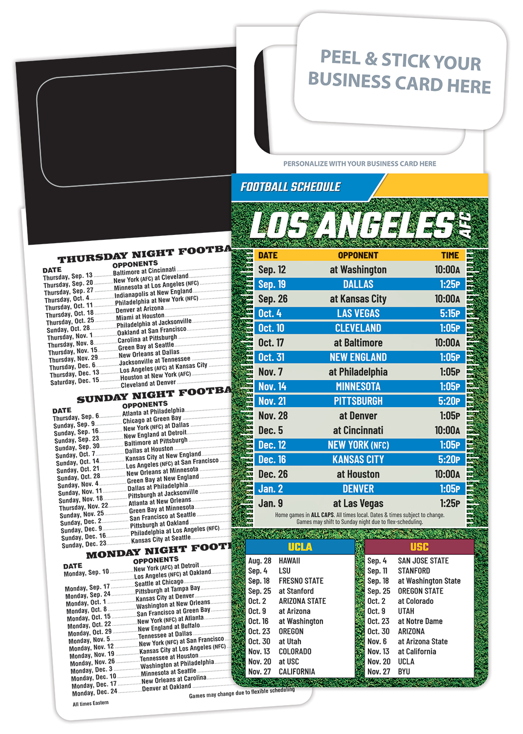 Pro Football Schedule Magnet - Peel and Stick Business Card (3.5x9)