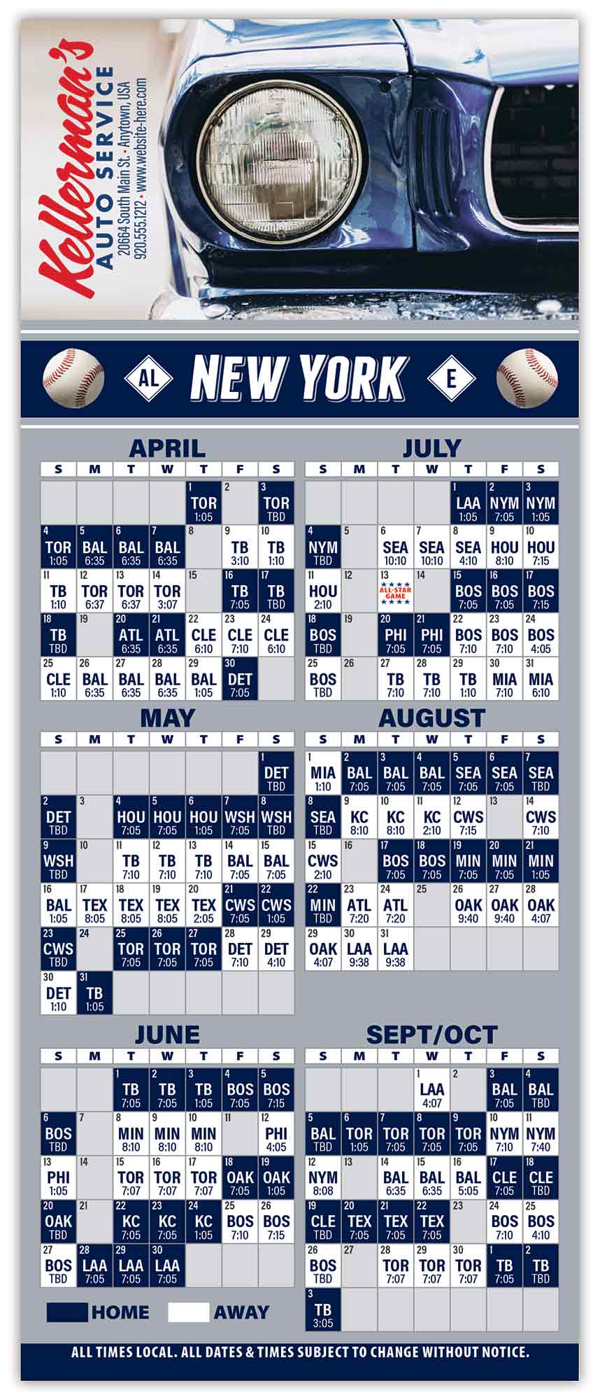 Baseball Schedule Laminated Card/Postcard with Magnet Strip (3.5x8.5) 10 pt.