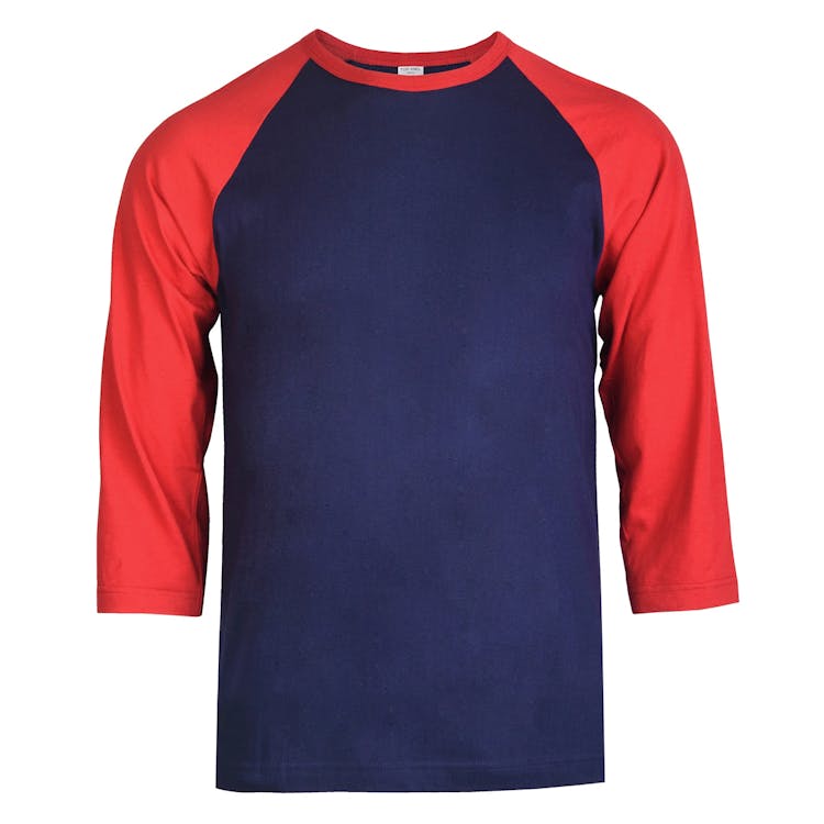Men's 3/4 Sleeve Baseball T-Shirt - Medium Dark Red/Navy 1