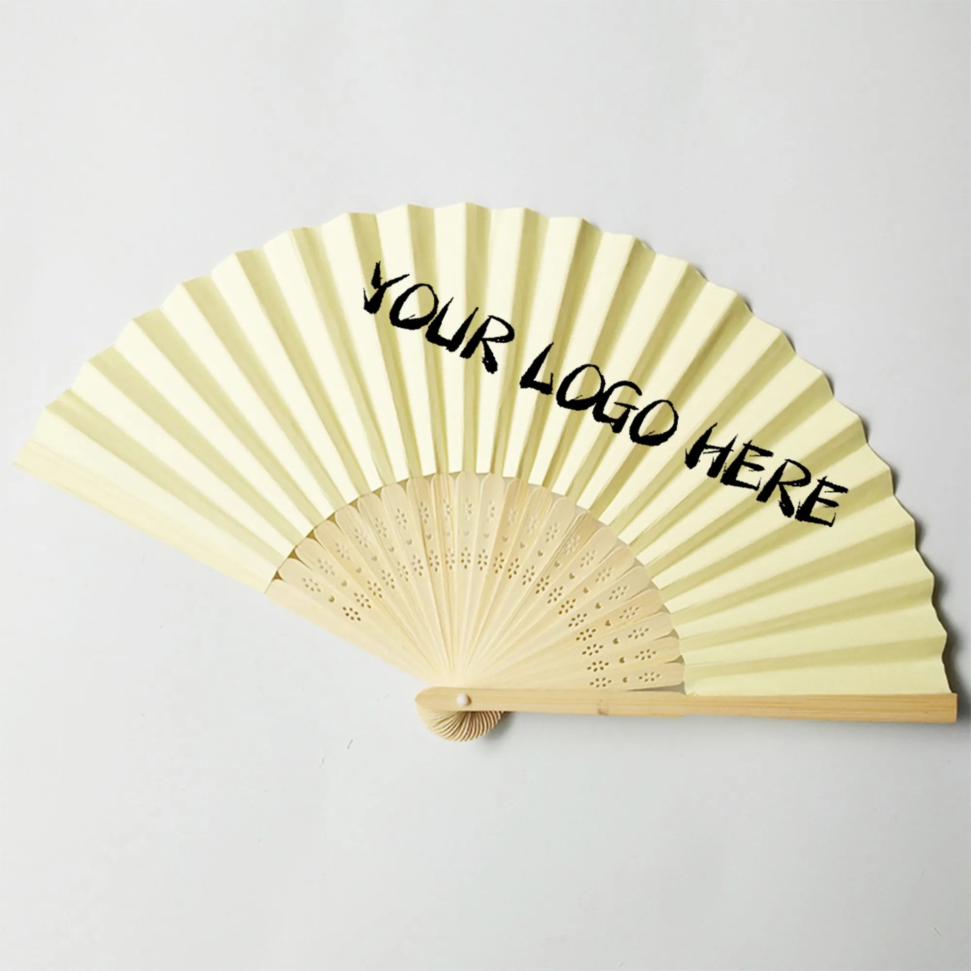 Custom Folding Handheld Paper Fan with Bamboo Handle 20