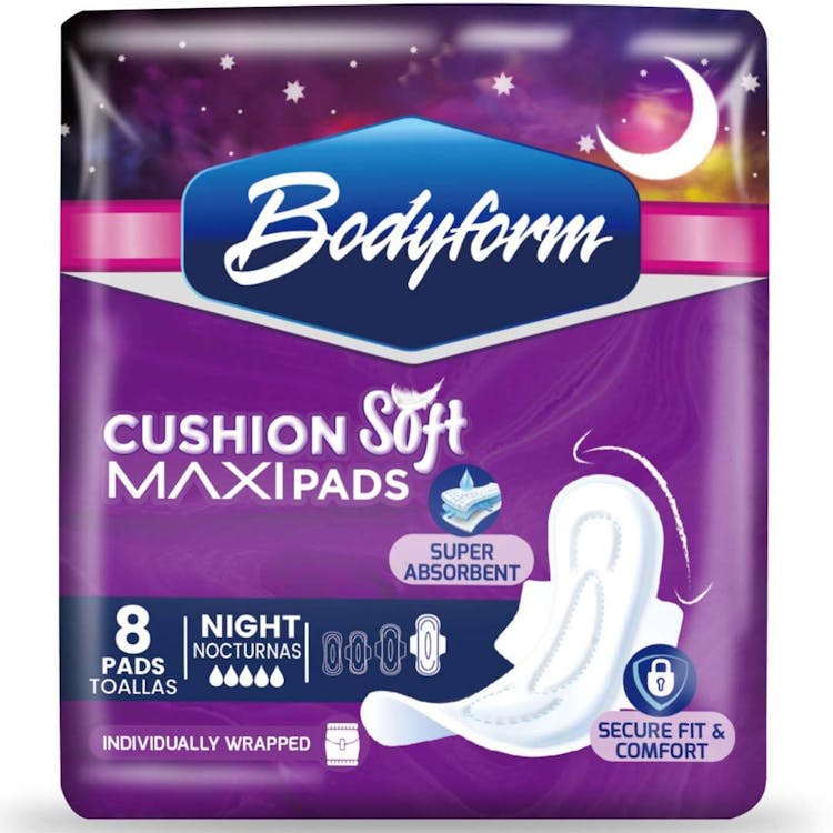Cushion Soft Maxi Pads with Wings Overnight - 8 Count