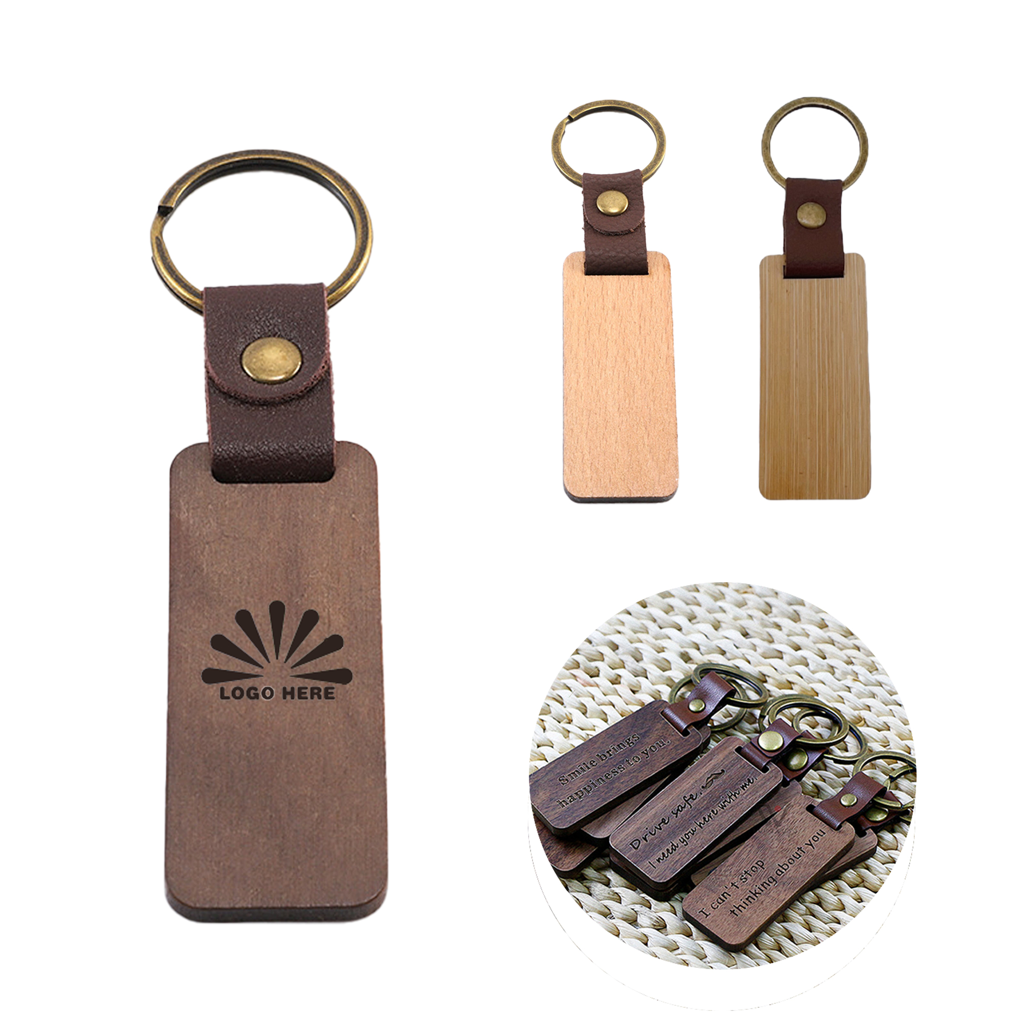 Vintage Leather Wooden Keychain