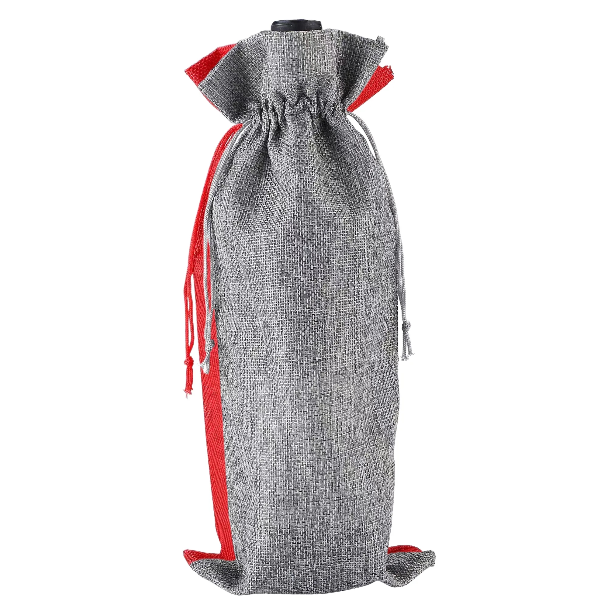 MOQ20 Burlap Wine Bag Set Drawstring Closure 22