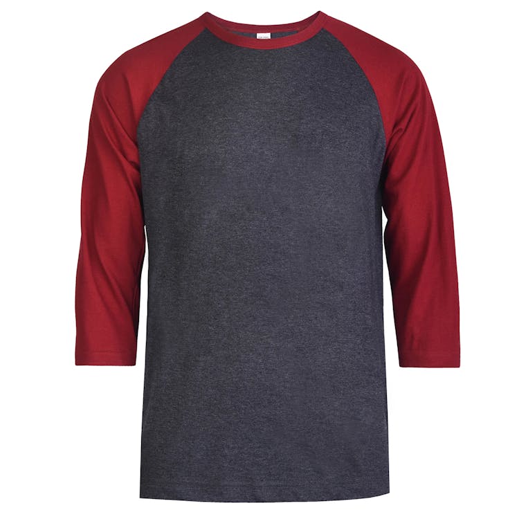Men's 3/4 Sleeve Baseball T-Shirt - Small Burgundy/Charcoal 3