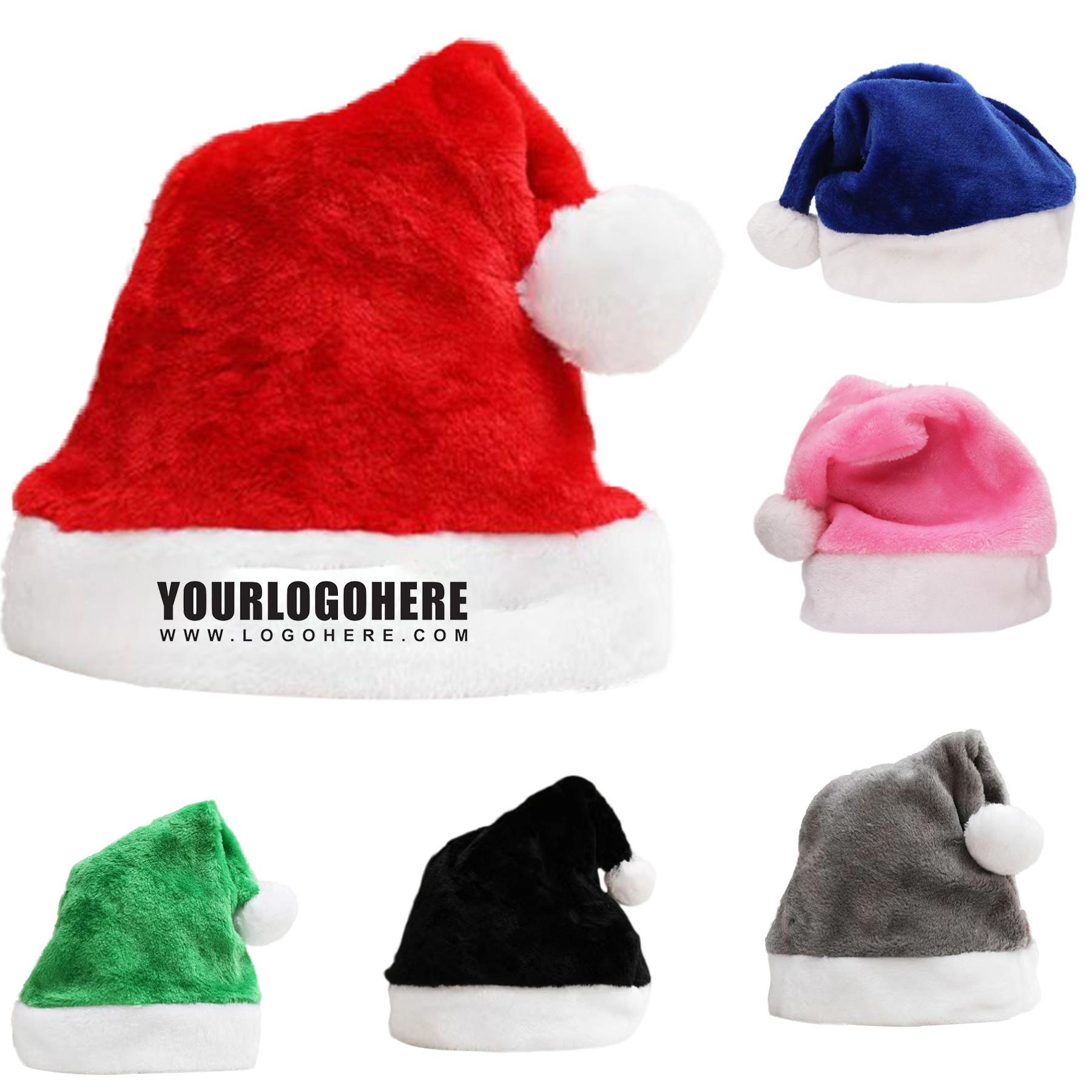 MOQ50Pcs Adult Multicolored Short Plush Christmas Santa Hat 2