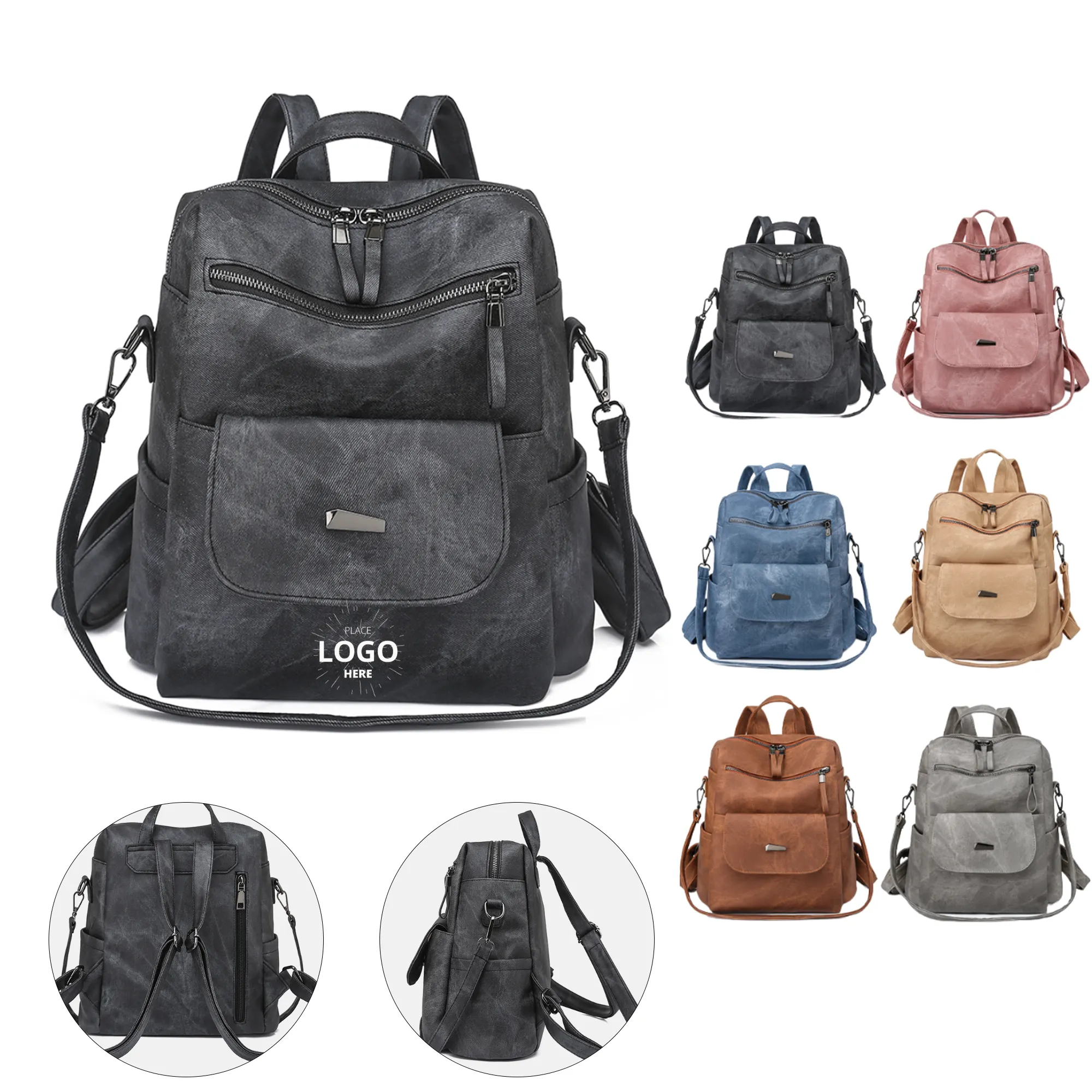 PU Leather Convertible Backpack
