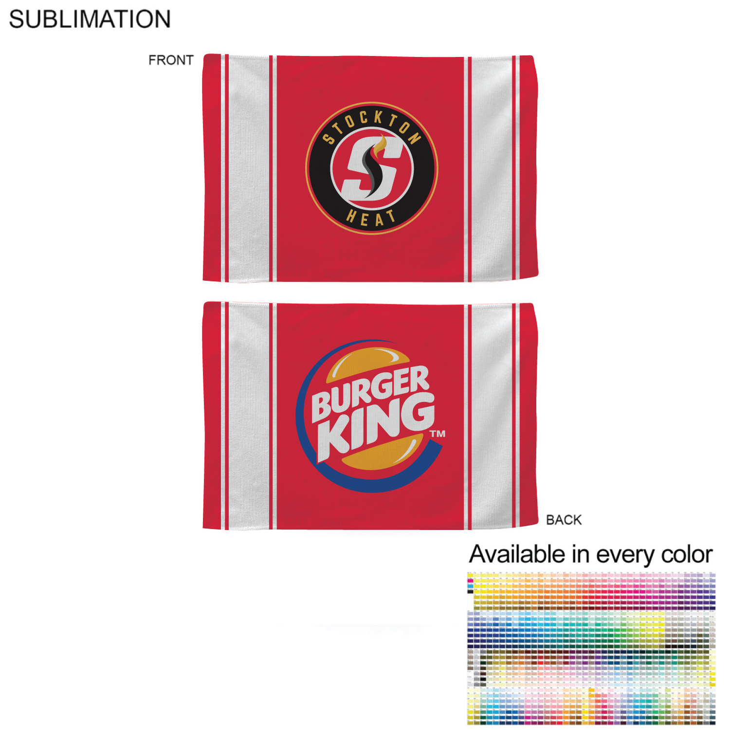 Colored Sublimated Rally, Skate Towels with Jersey stripes, 12x18, Sublimated Edge to Edge 2 sides 25