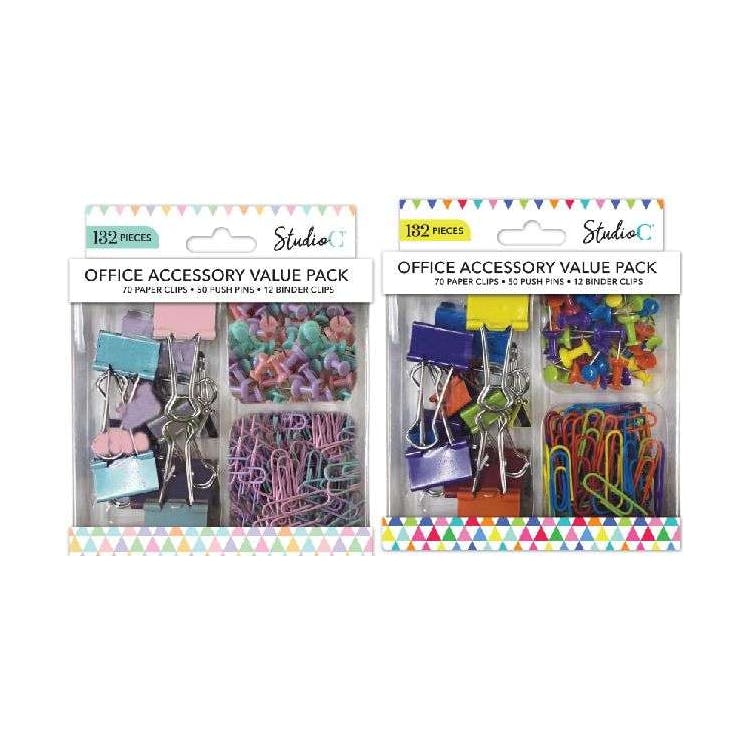 Office Accessory Value Packs - Paper Clips Push Pins Binder Clips 3
