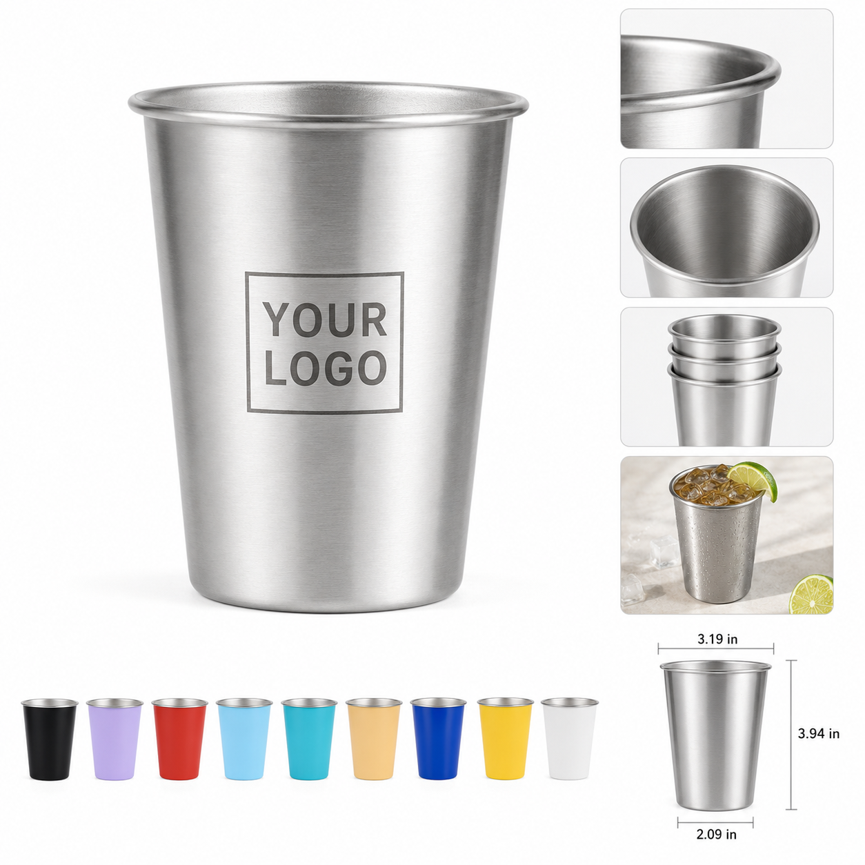 12oz Brushed Finish Stackable Stainless Steel Cold Drink Tumbler