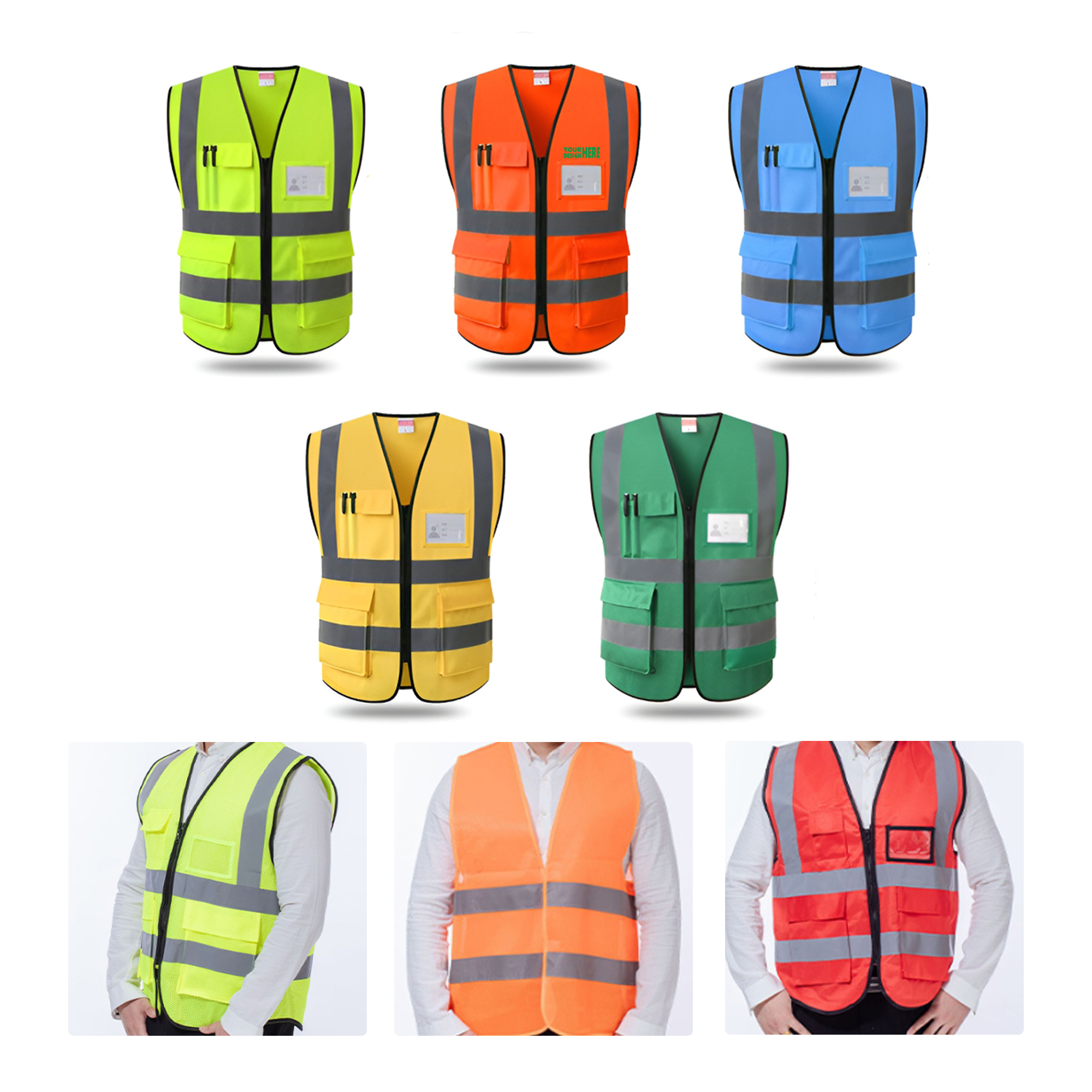 MOQ 50 Reflective Vest Custom Text Traffic Cycling Safety Vest Multi-Pocket 3