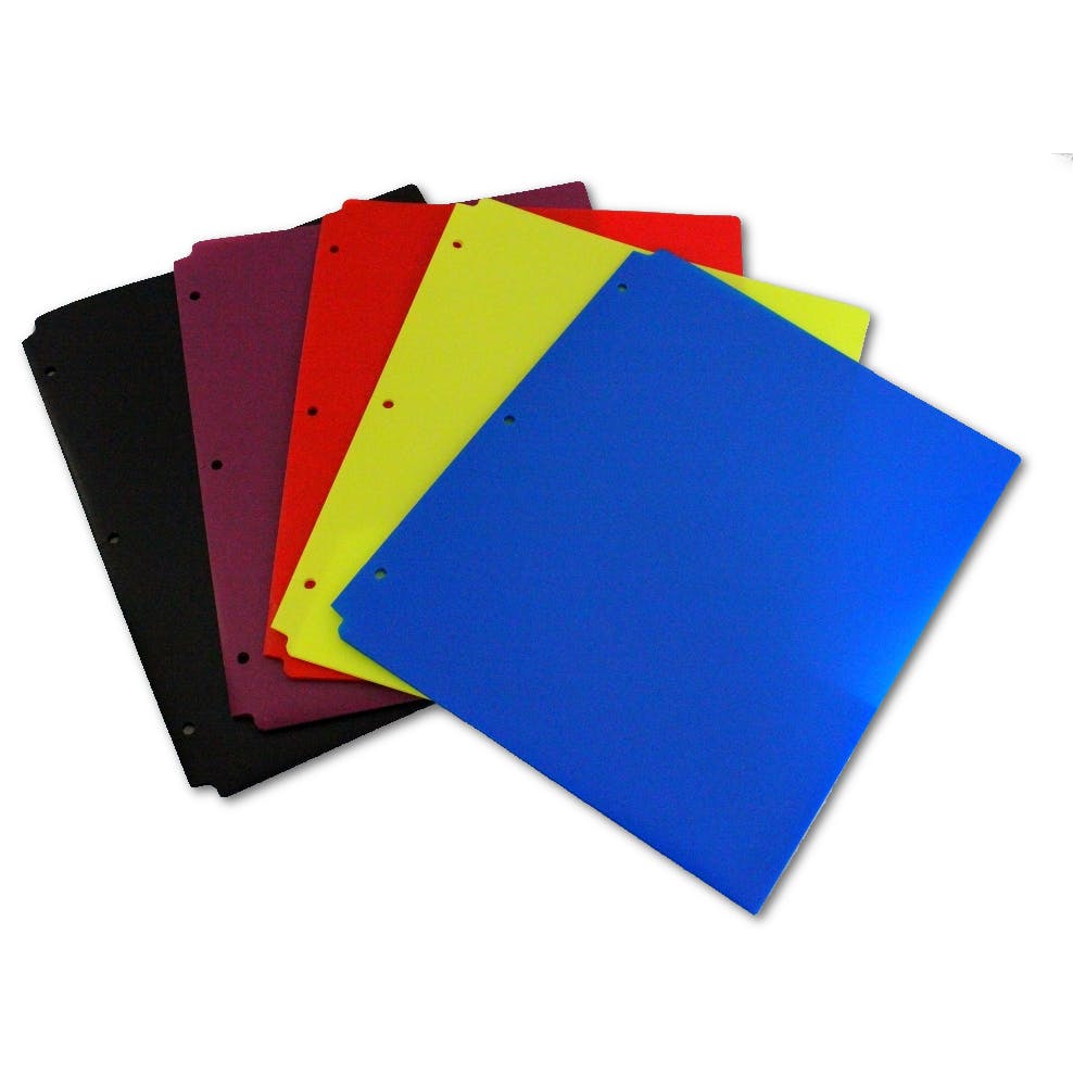 Plastic 2 Pocket Folders - Assorted Colors 3 Hole Punched 3