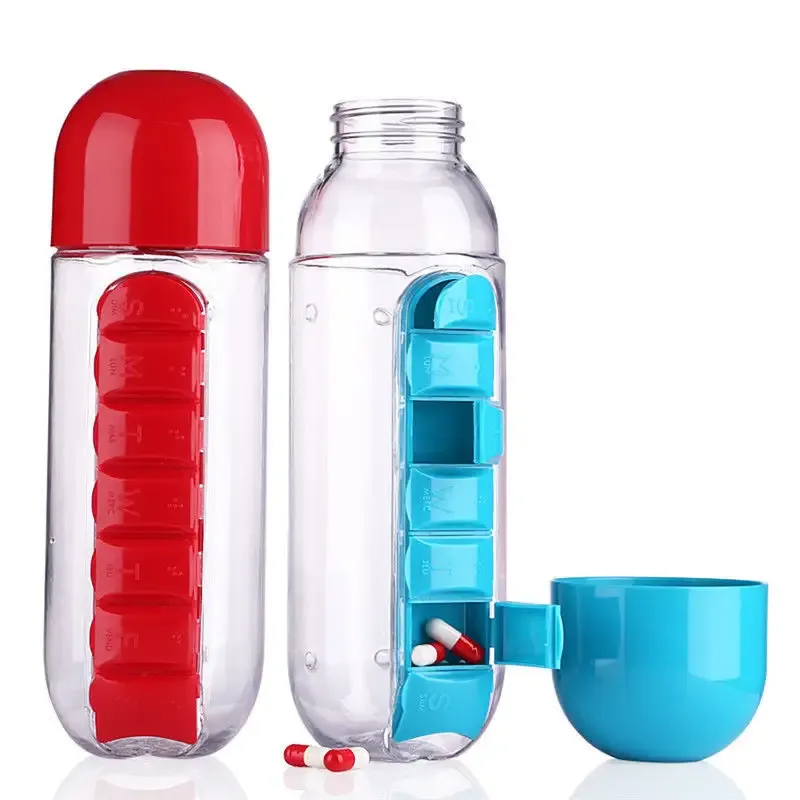 Water Bottle with Pill Box Organizer