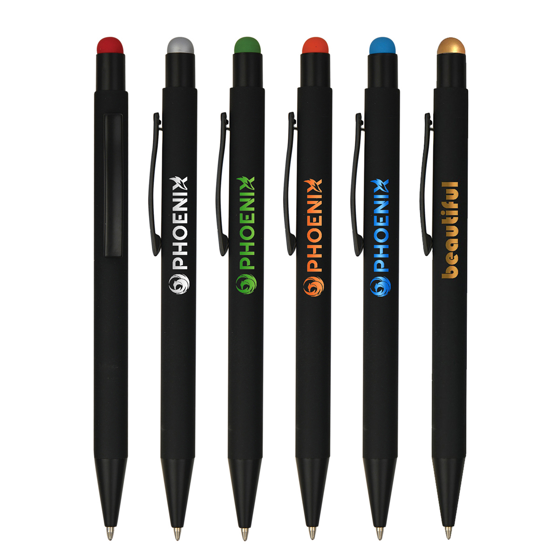 Soft Rubber Click Metal Ballpoint Pen w/Stylus & Chrome