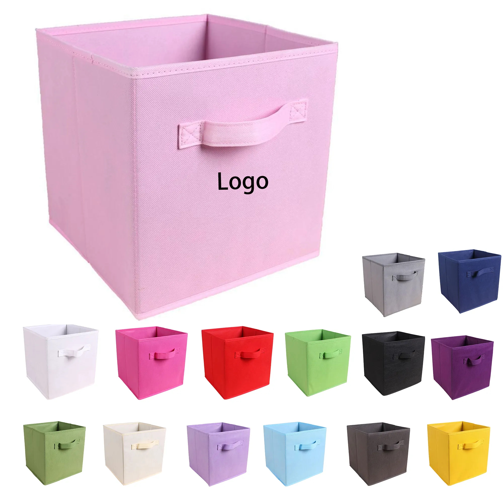 MOQ50 11" Square Non-Woven Folding Storage Box With Handle 26