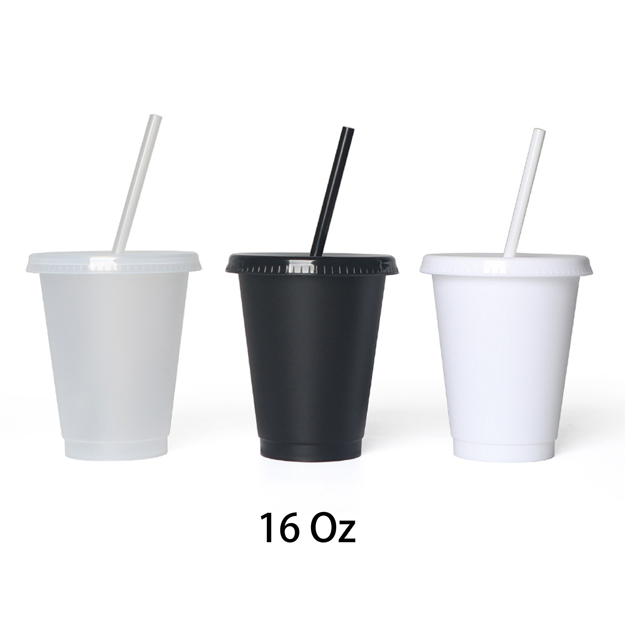 16oz Reusable Frosted Plastic Straw Cup 6