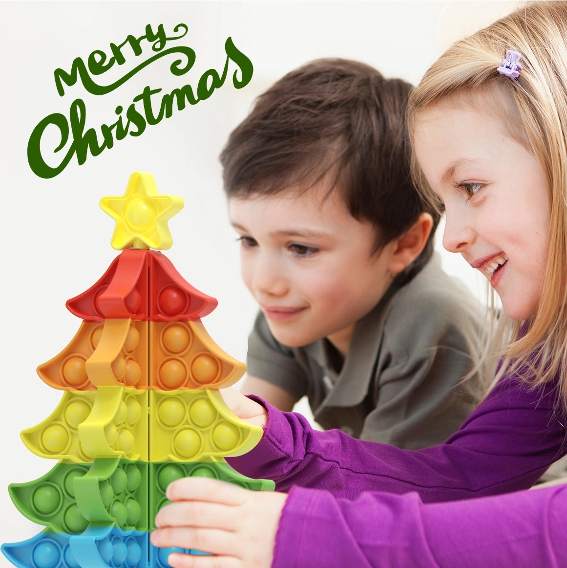 Christmas Tree Shape Push Pop Bubble Fidget Toy