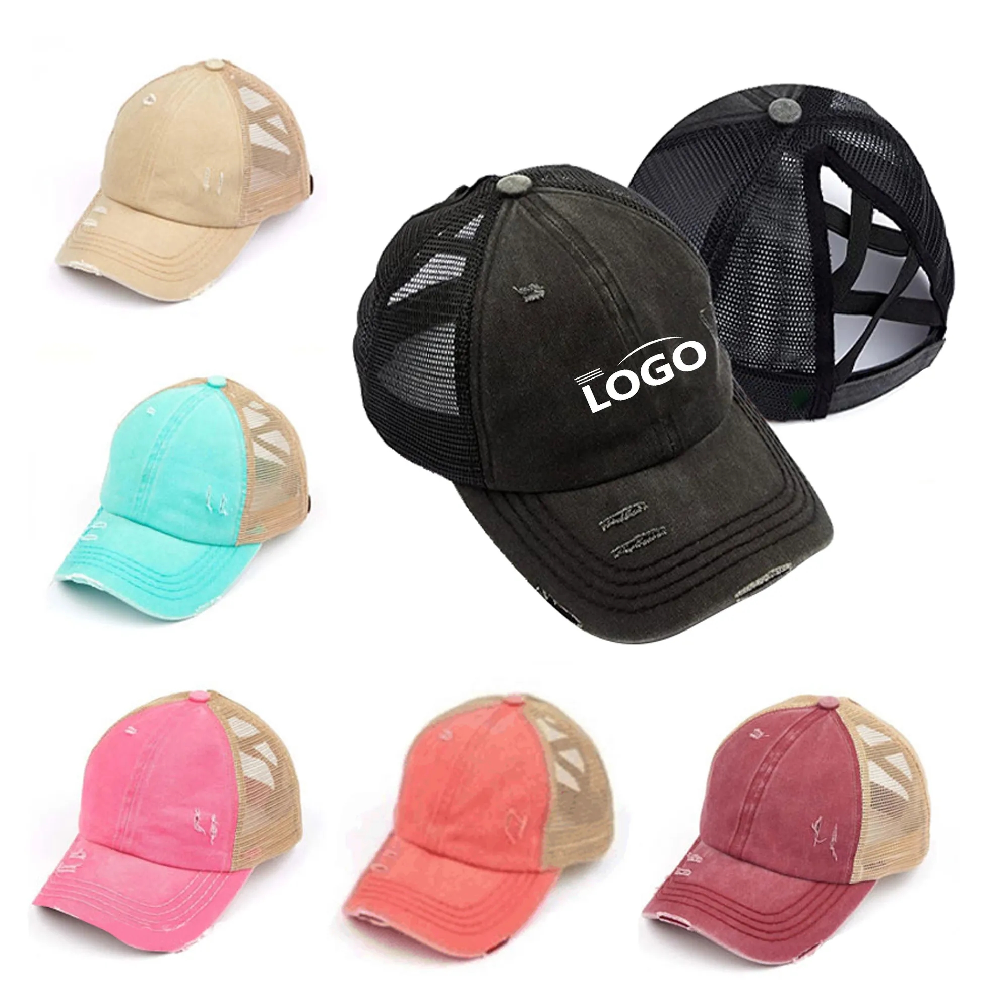 Cotton Washed Distressed Mesh Back Baseball Cap MOQ 50PCS