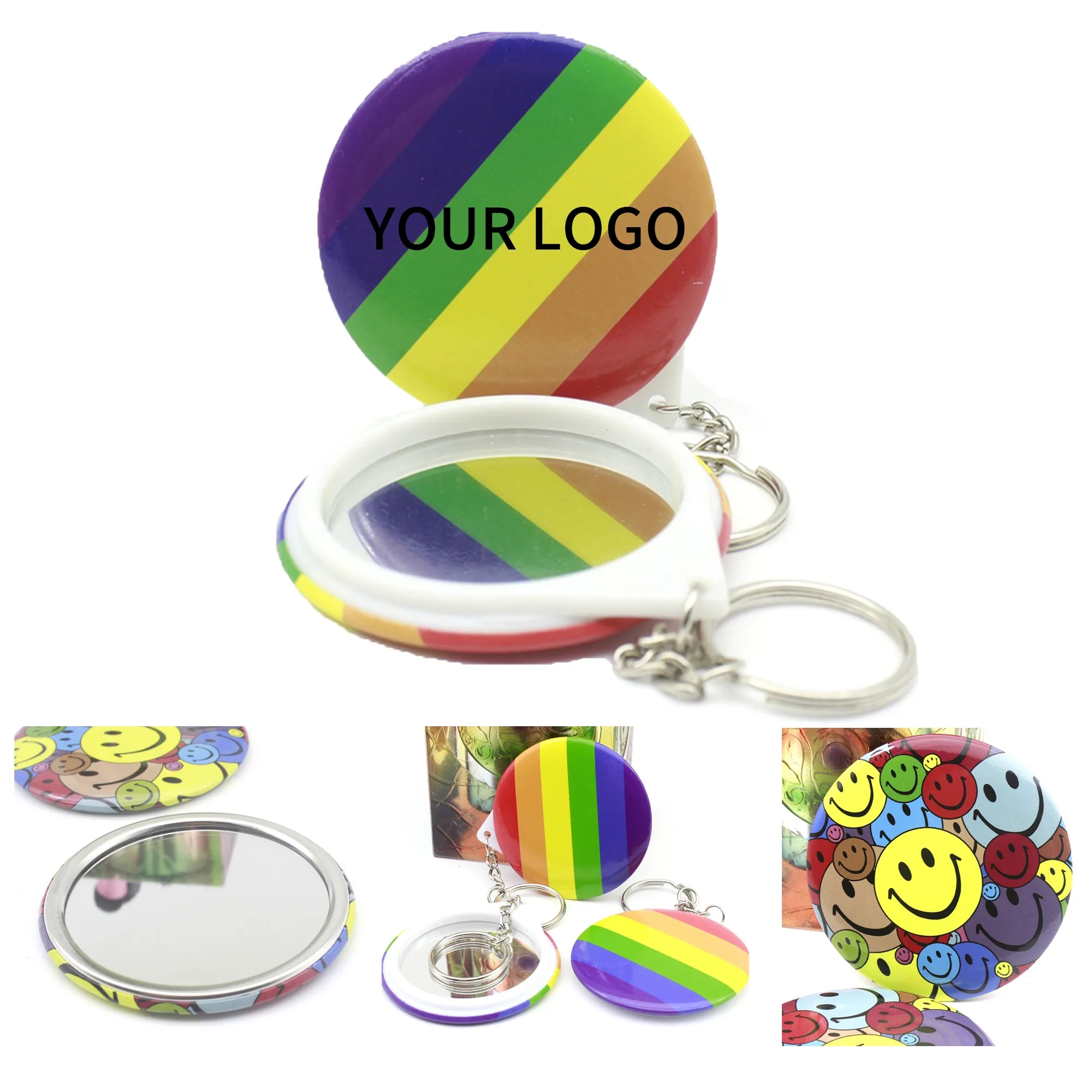 Plastic Mirror Keychain with Rainbow Print