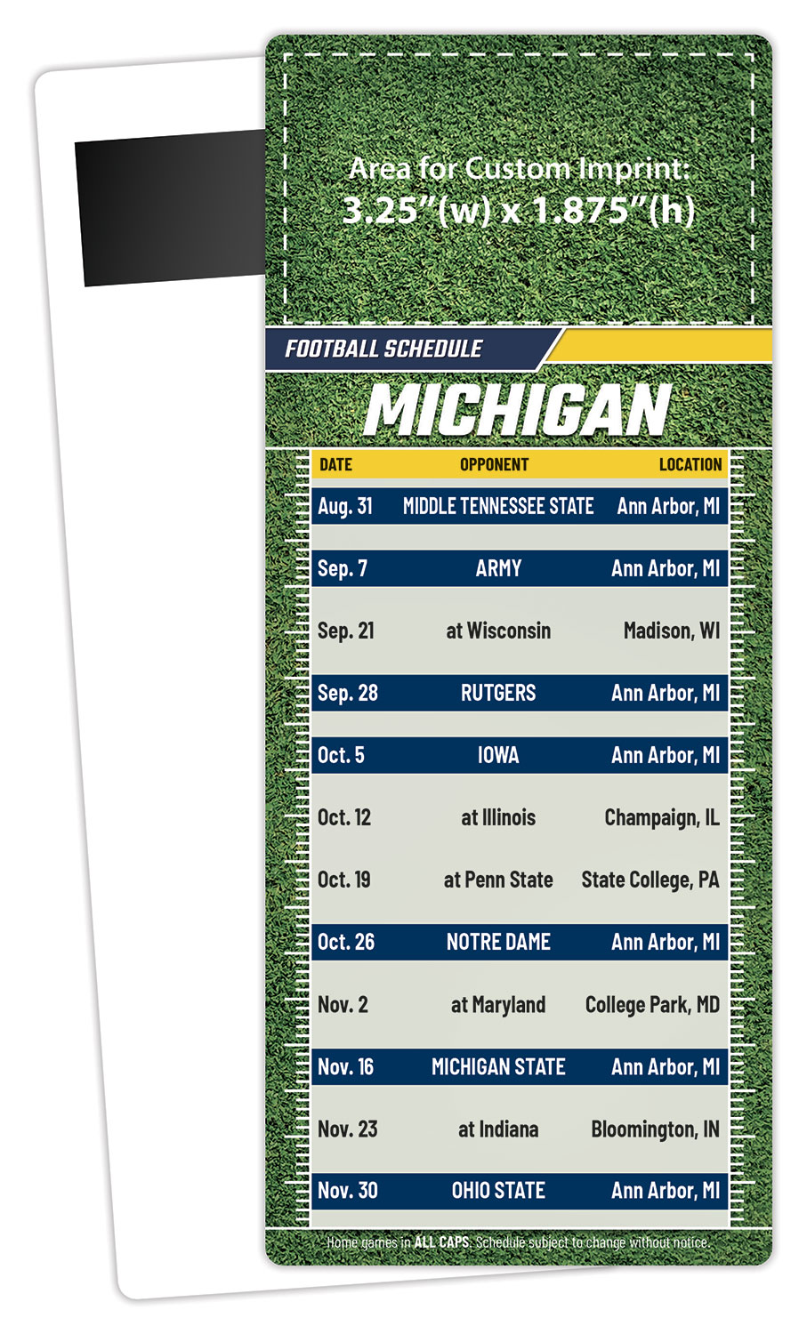 Football Schedule Laminated Card/Postcard with Magnet Strip 3.5x8.5 - 14 pt.