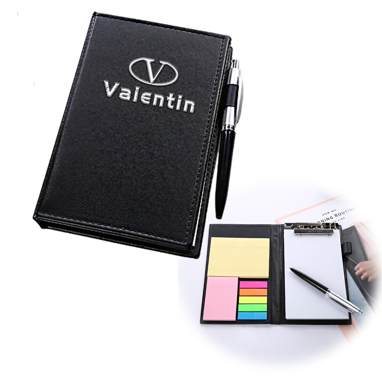 Notebook with Sticky Notes and Pen