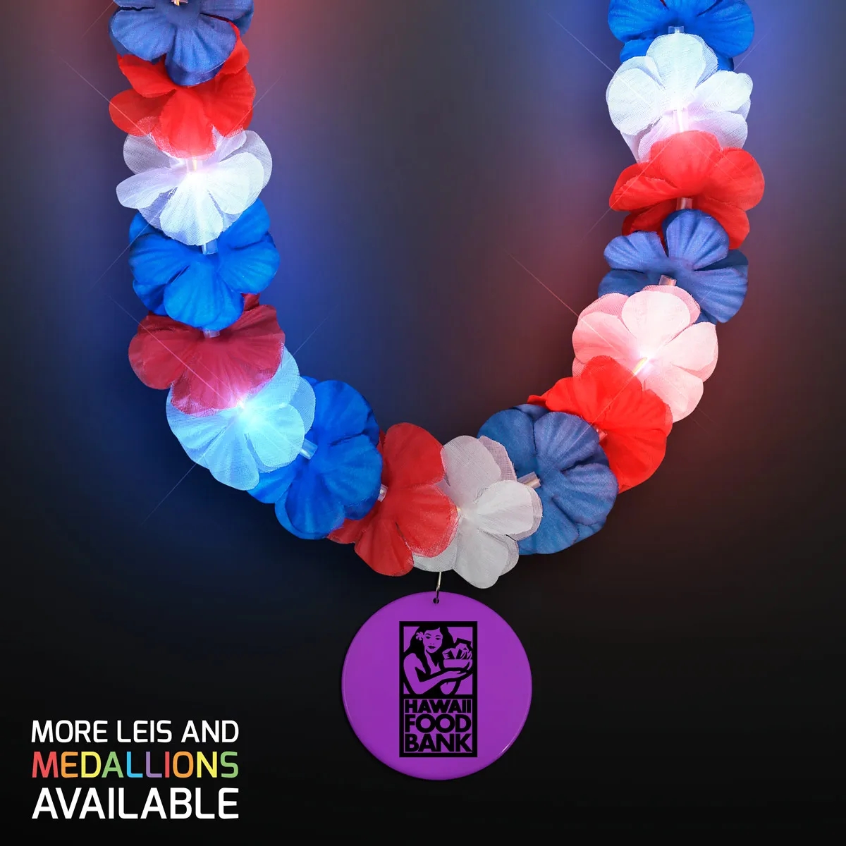 Red, White & Blue LED Hawaiian Lei with Medallion 21