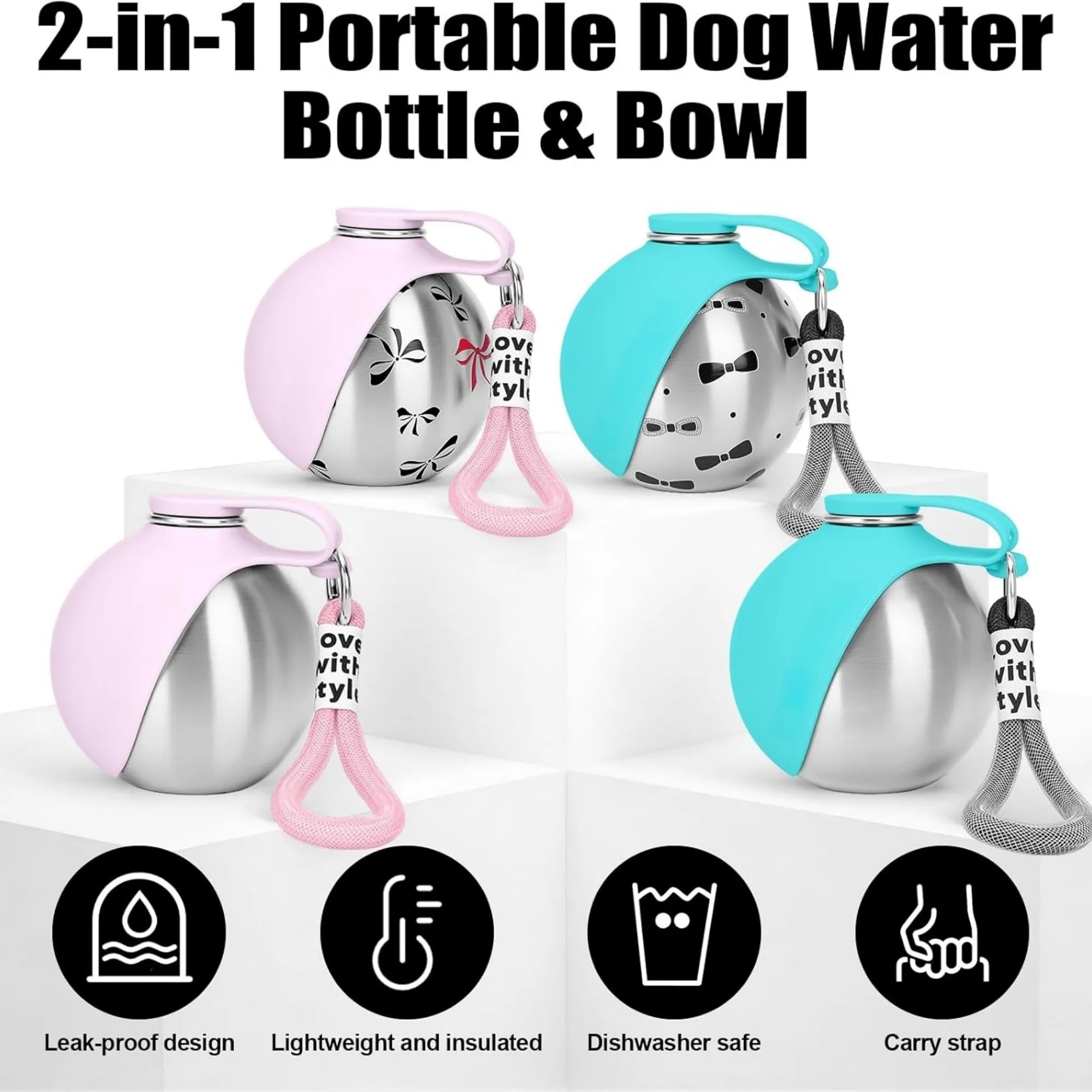 10oz Portable Travel Dog Water Dispenser with Bowl 32