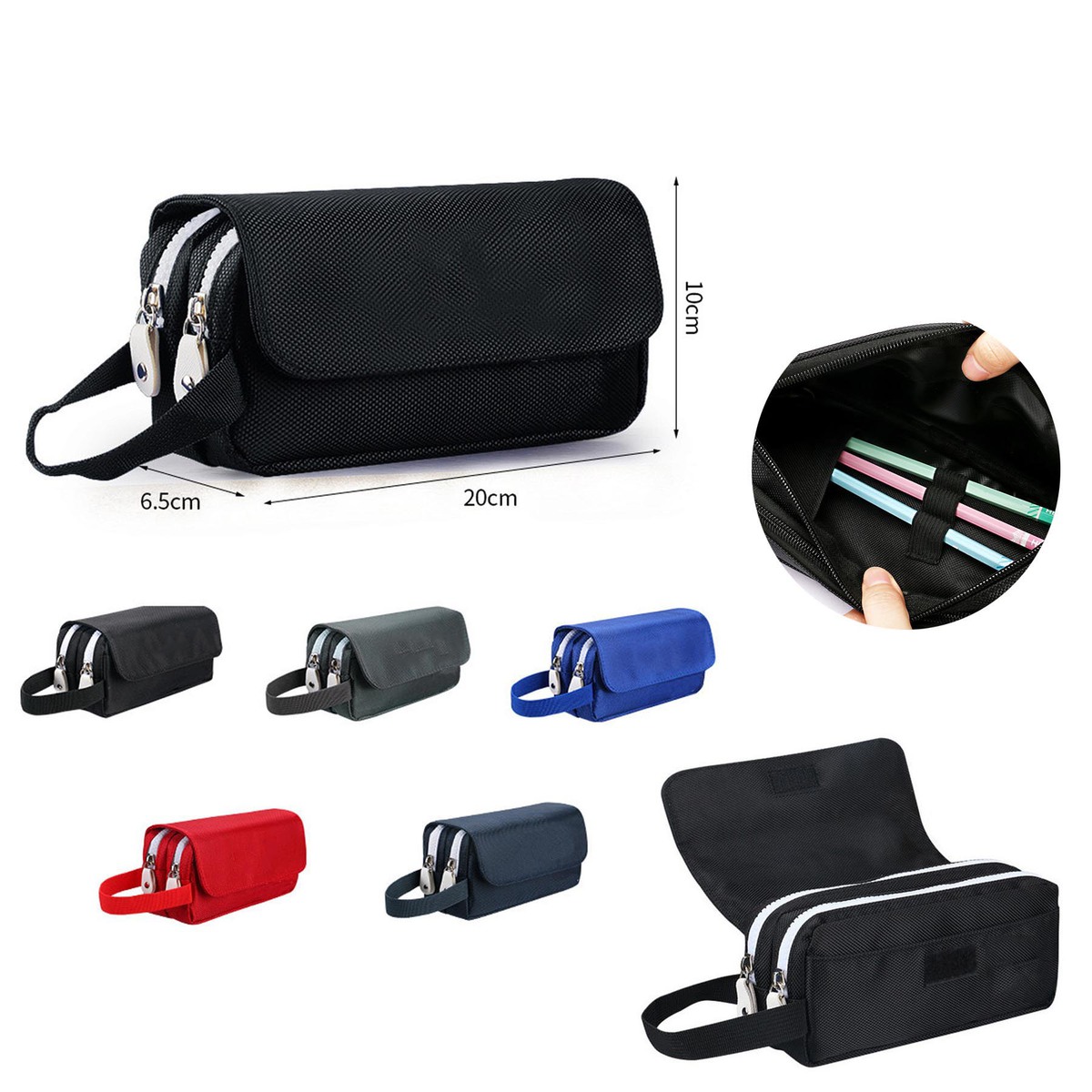 Portable Double Zipper Canvas Pencil Case